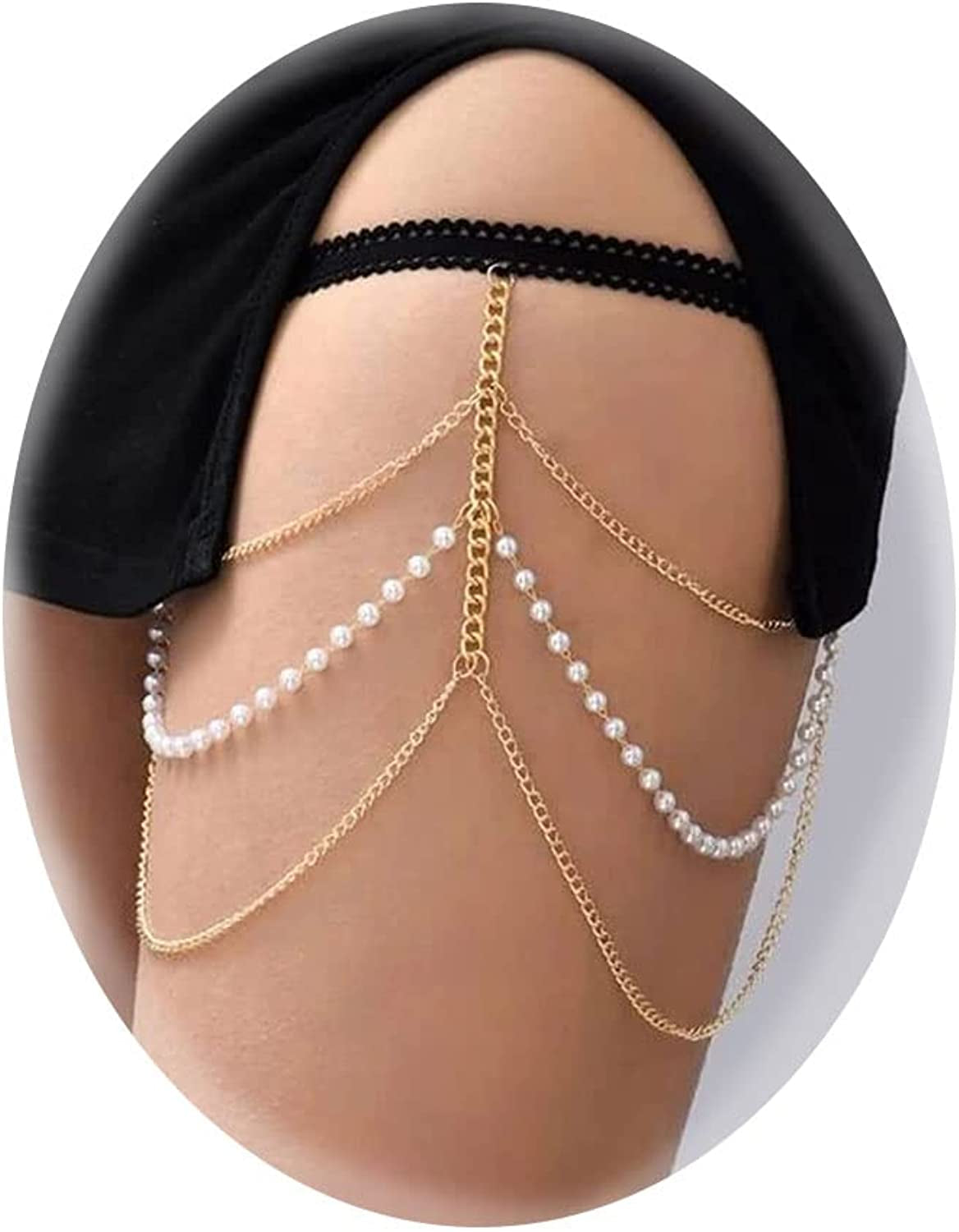 Snake Leg Chain for Women Thigh Chain for Girls Gold Snake Pendant Boho Body Chain for Beach Summer Holiday Apparel & Accessories > Jewelry > Body Jewelry HUASAI Gold Pearl Beads