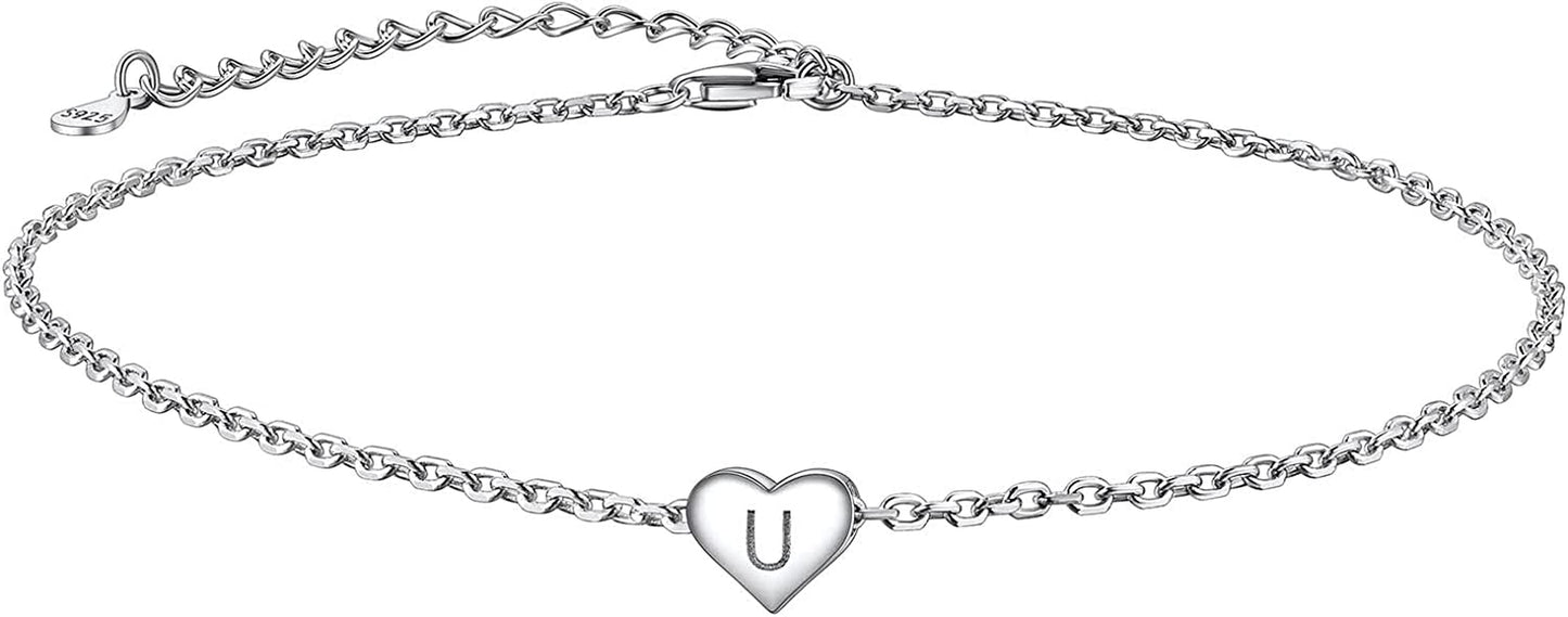 Suplight 925 Sterling Silver A-Z Initial Heart Anklets, Dainty Ankle Bracelets Beach Jewelry for Women Girls (With Gift Box) Apparel & Accessories > Jewelry > Anklets Suplight Jewelry U