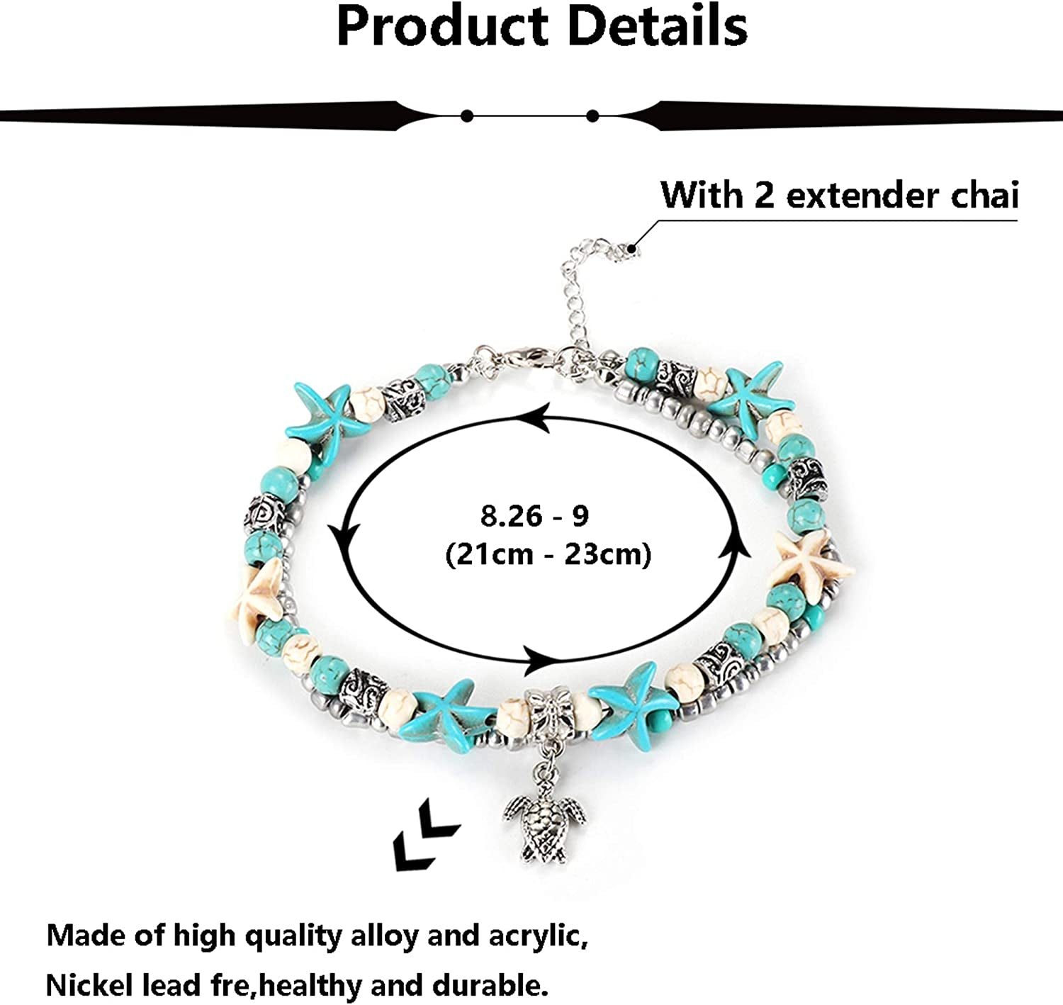 Finrezio 8-12PCS Anklets for Women Girls Adjustable Boho Turtle Starfish Beach Ankle Bracelets Foot Jewelry Set Handmade Apparel & Accessories > Jewelry > Anklets FINREZIO