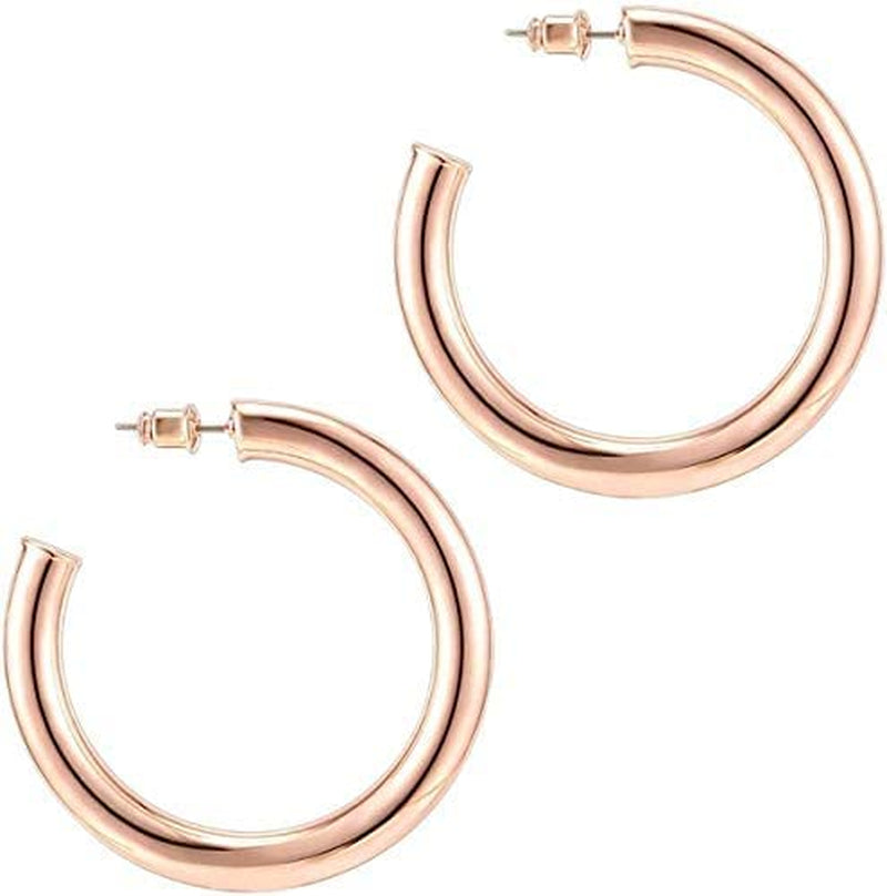 PAVOI 14K Gold Colored Lightweight Chunky Open Hoops | Gold Hoop Earrings for Women Apparel & Accessories > Jewelry > Earrings PAVOI Rose Gold Gold Plated 50 MM