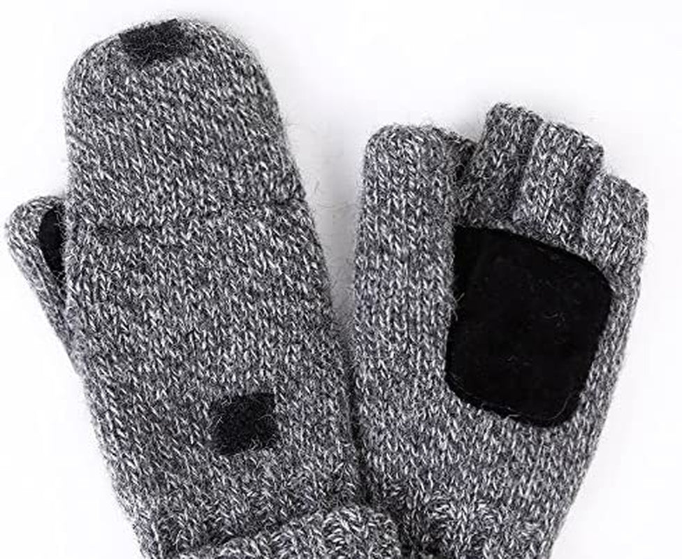 BOUYA Unisex Knitted Convertible Fingerless Gloves Thermal Insulation Wool Mittens Flap Cover Half-Finger Warm Mitten Glove Apparel & Accessories > Clothing Accessories > Gloves & Mittens ノーブランド品