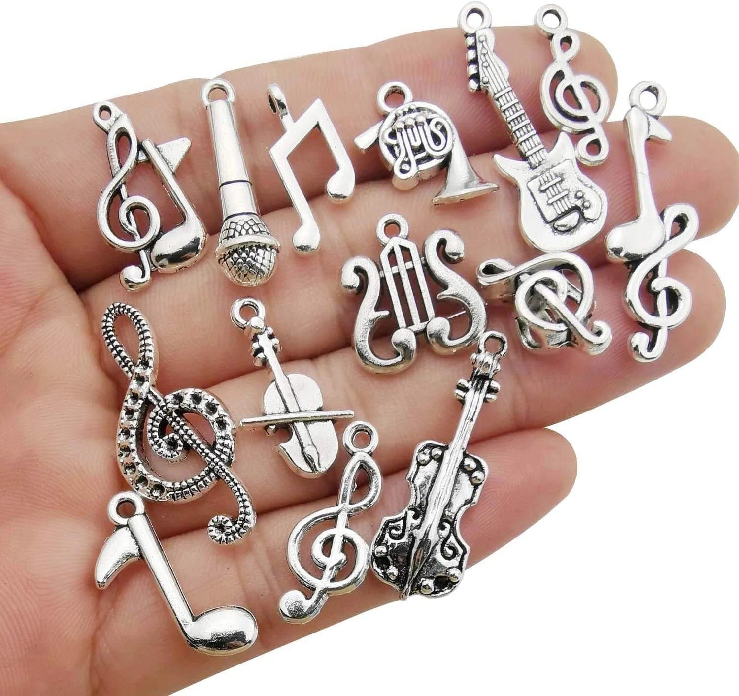 70Pcs Craft Supplies Instrument Silver Music Notes Charms Pendants for Crafting, Jewelry Findings Making Accessory for DIY Necklace Bracelet Earrings HM211 Hm211