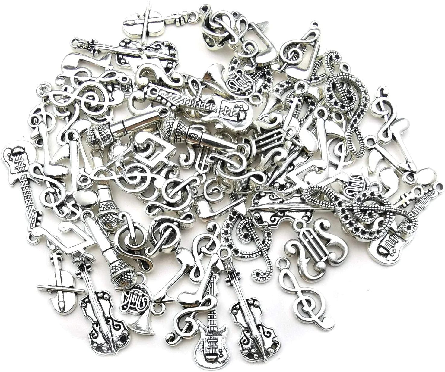 70Pcs Craft Supplies Instrument Silver Music Notes Charms Pendants for Crafting, Jewelry Findings Making Accessory for DIY Necklace Bracelet Earrings HM211 Hm211