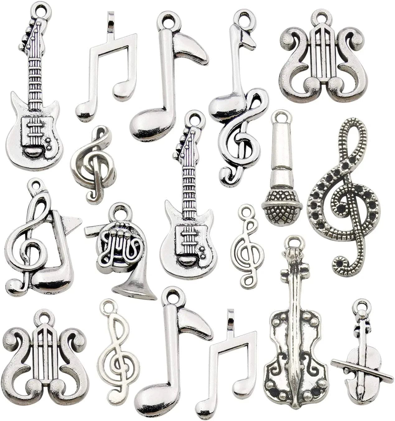 70Pcs Craft Supplies Instrument Silver Music Notes Charms Pendants for Crafting, Jewelry Findings Making Accessory for DIY Necklace Bracelet Earrings HM211 Hm211