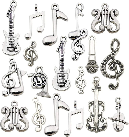 70Pcs Craft Supplies Instrument Silver Music Notes Charms Pendants for Crafting, Jewelry Findings Making Accessory for DIY Necklace Bracelet Earrings HM211 Hm211