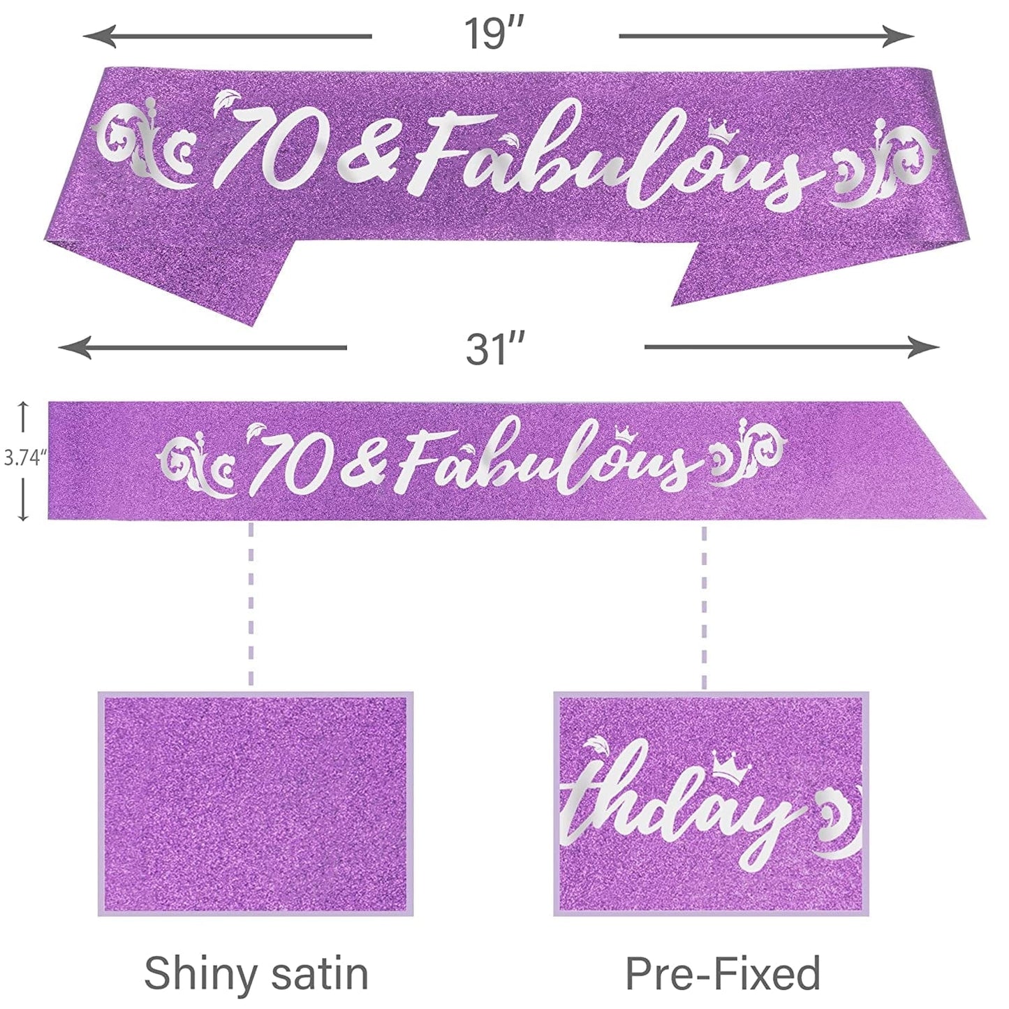 70Th Birthday Sash and Tiara for Women - Fabulous Glitter Sash + Forest Rhinestone Purple Premium Metal Tiara for Her, 70Th Birthday Gifts for 70 Celebration Apparel & Accessories > Clothing Accessories > Sashes KYLIE MAX