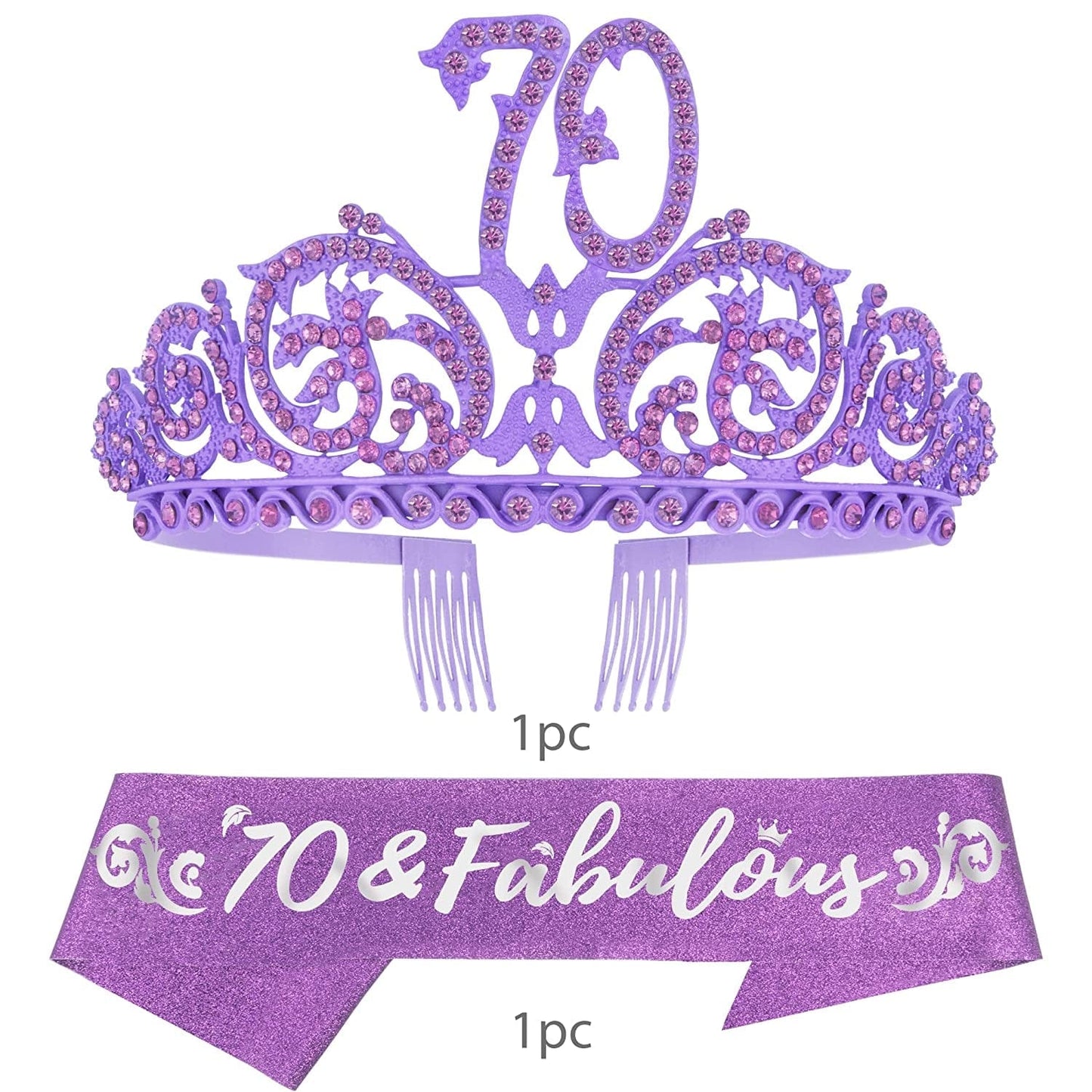 70Th Birthday Sash and Tiara for Women - Fabulous Glitter Sash + Forest Rhinestone Purple Premium Metal Tiara for Her, 70Th Birthday Gifts for 70 Celebration Apparel & Accessories > Clothing Accessories > Sashes KYLIE MAX