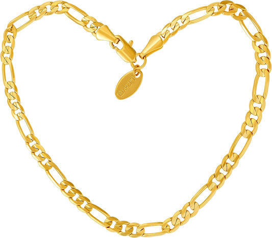 LIFETIME JEWELRY 4Mm Figaro Chain Anklet Bracelet for Women 24K Real Gold Plated Apparel & Accessories > Jewelry > Anklets Lifetime Products Group Gold 11.0 Inches
