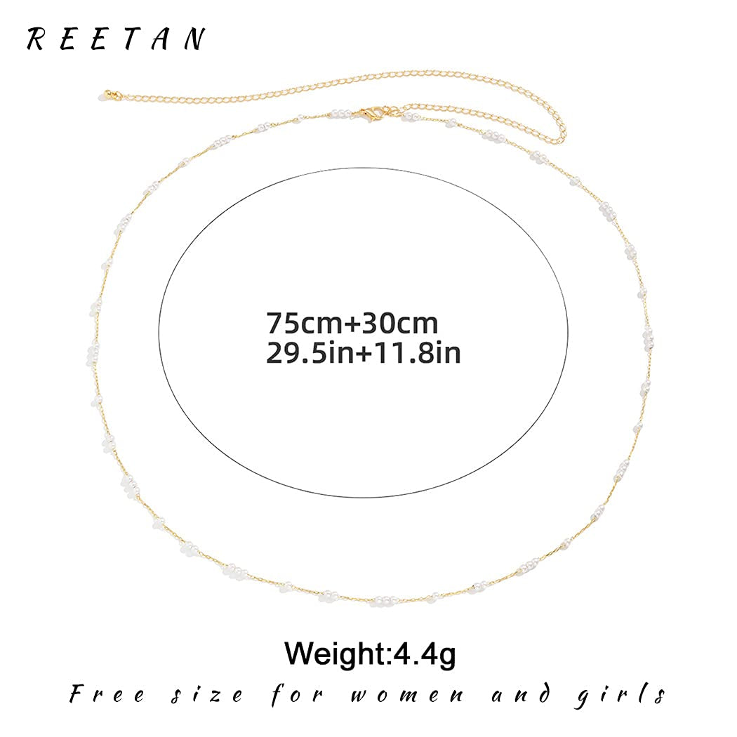 Reetan Pearl Belly Body Chains Gold Waist Chain Beach Bikini Fashion Body Jewelry Accessories for Women and Girls Apparel & Accessories > Jewelry > Body Jewelry REETAN