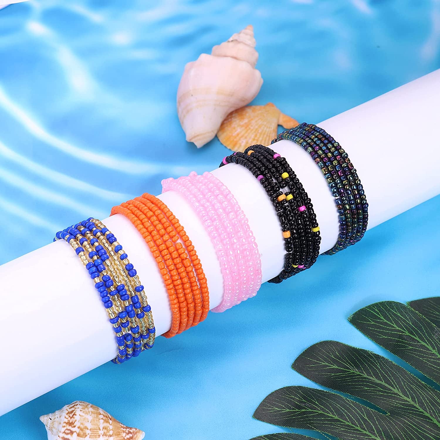 ORAZIO 32Pcs Waist Beads for Women Colorful Body Chains Set Elastic African Belly Beads Waist Beads Weight Loss Beaded Summer Bikini Jewelry Apparel & Accessories > Jewelry > Body Jewelry ORAZIO