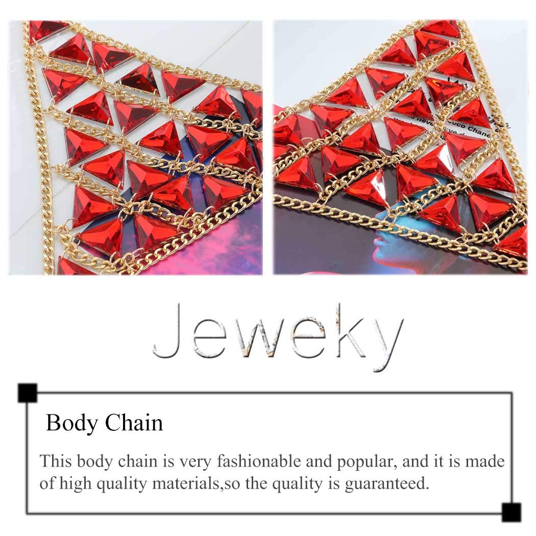 Jeweky Boho Gemstone Body Chain Red Triangle Bra Jewelry Sexy Beach Bikini Body Jewelry for Women and Girls Apparel & Accessories > Jewelry > Body Jewelry Artist Unknown