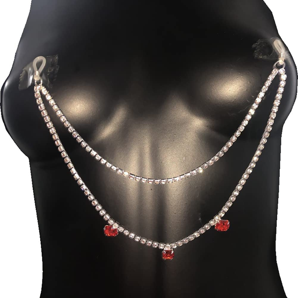 Nipple Ring Chain Rhinestone Bra Body Chain Non Piercing Nipple Jewelry Nipple Sex Accessories for Rave Party Women Apparel & Accessories > Jewelry > Body Jewelry Generic