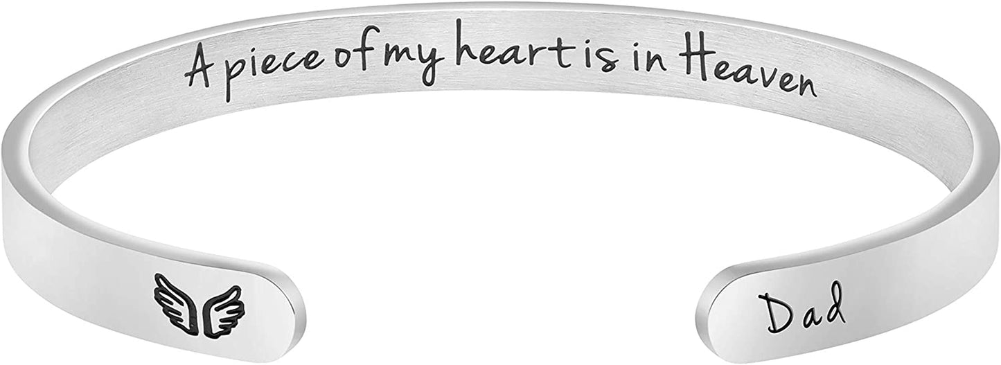 Joycuff Memorial Gifts for Women Inspirational Cuff Bracelet Sympathy Jewelry Loss of Loved One Sympathy Gifts Remember Her Apparel & Accessories > Jewelry > Bracelets JoycuFF A piece of my heart is in heaven--Dad