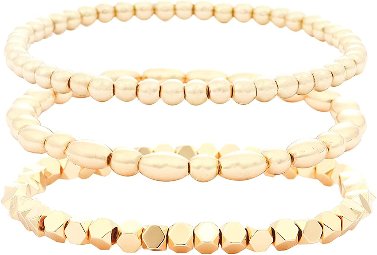 Colorful Beaded Bracelet for Women Heishi Bracelet Set Assorted Gold Bead Stackable Stretch Strand Bracelet Apparel & Accessories > Jewelry > Bracelets WETMT Gold rhomb