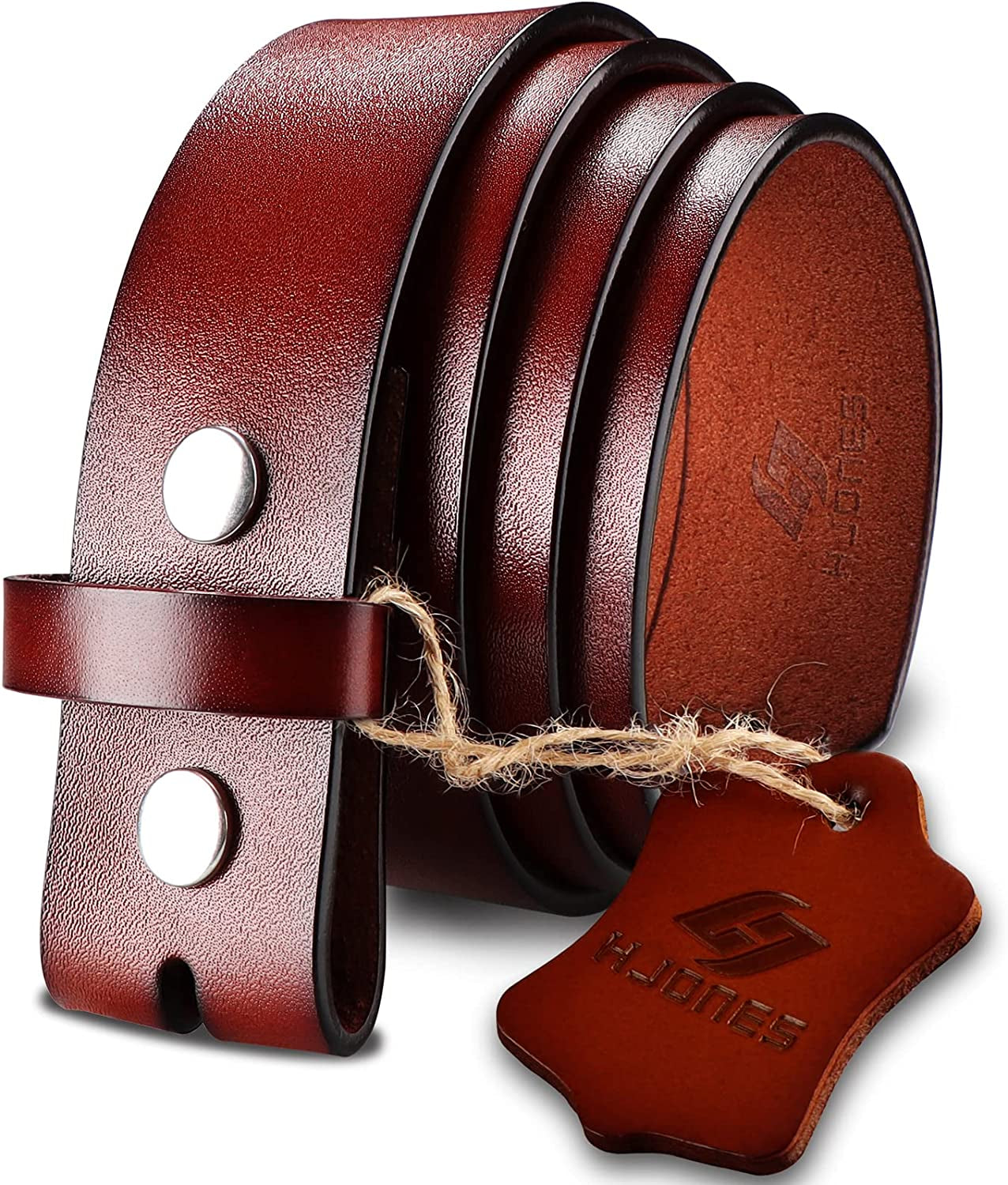 HJONES Men’S Replacement Belt No Buckle Belt Strap, Men'S Leather Belt with Silver Snap on Belt without Buckle 1 1/2” Wide Apparel & Accessories > Clothing Accessories > Belts HJones Brown 46