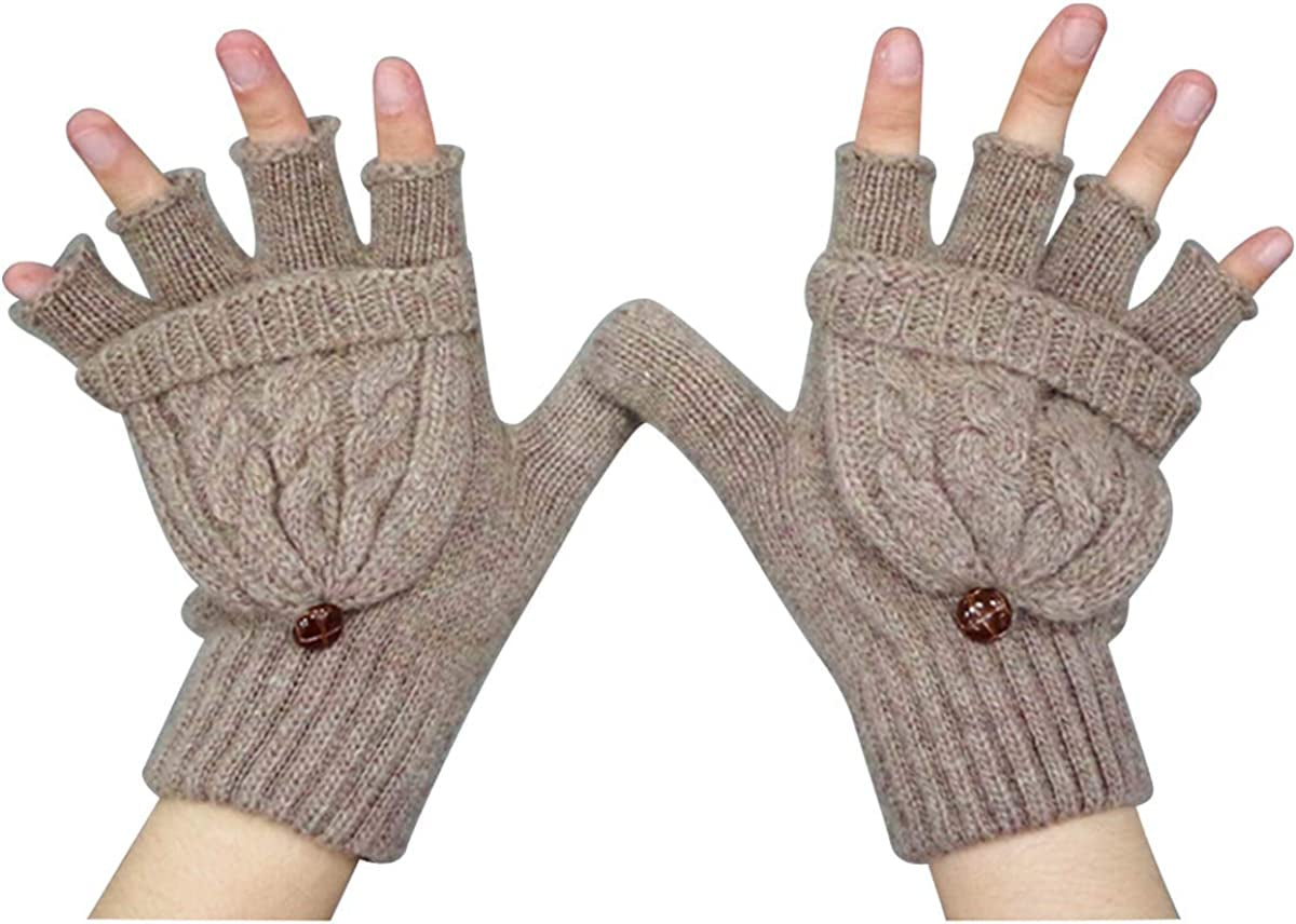 UEETEK Women Winter Warm Wool Knitted Convertible Fingerless Gloves with Mitten Cover (Brown) Apparel & Accessories > Clothing Accessories > Gloves & Mittens UEETEK Brown