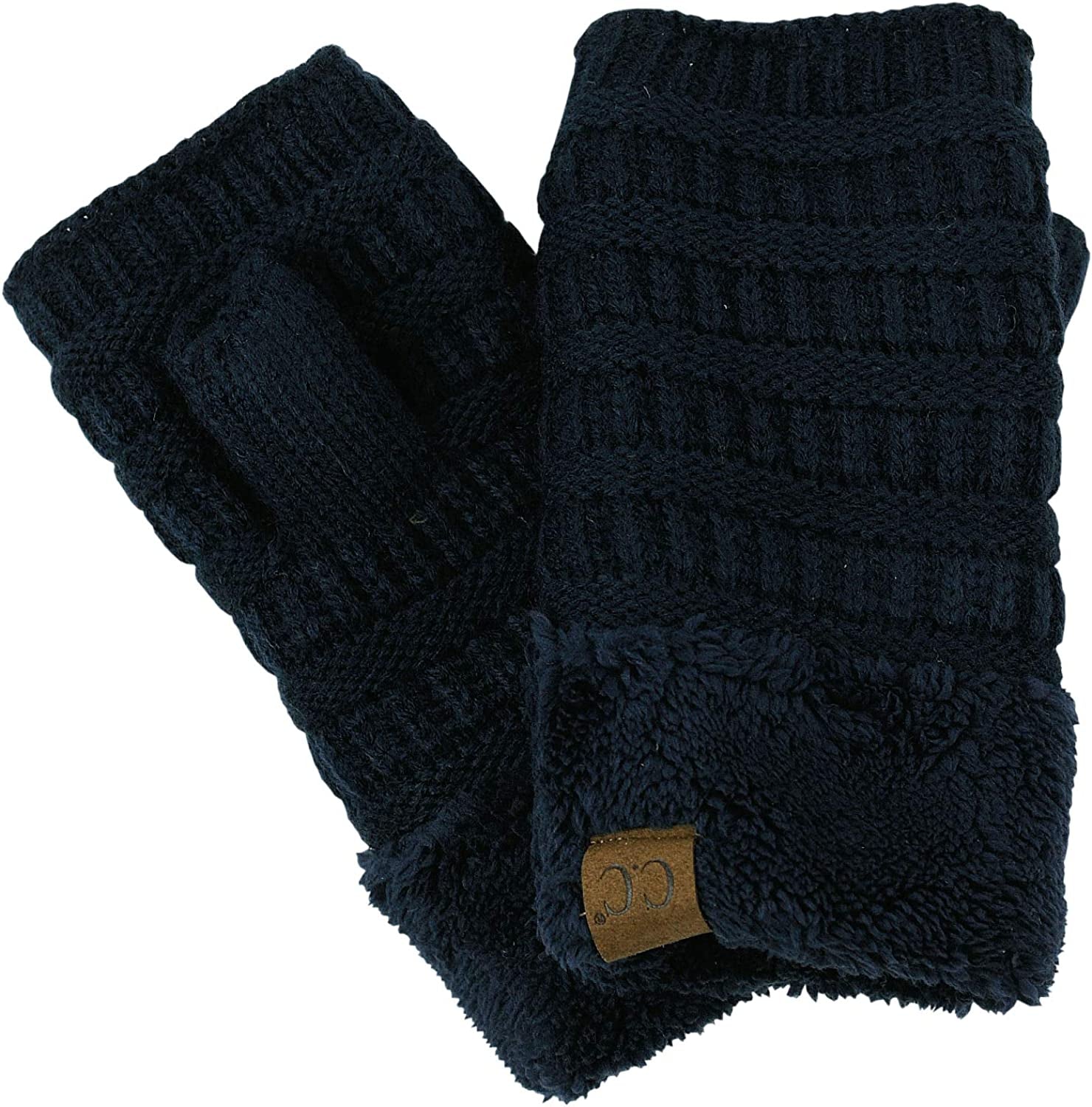 C.C Women'S Warm Knit Fingerless Half Finger Fleece Lined Winter Gloves Apparel & Accessories > Clothing Accessories > Gloves & Mittens C.C Navy