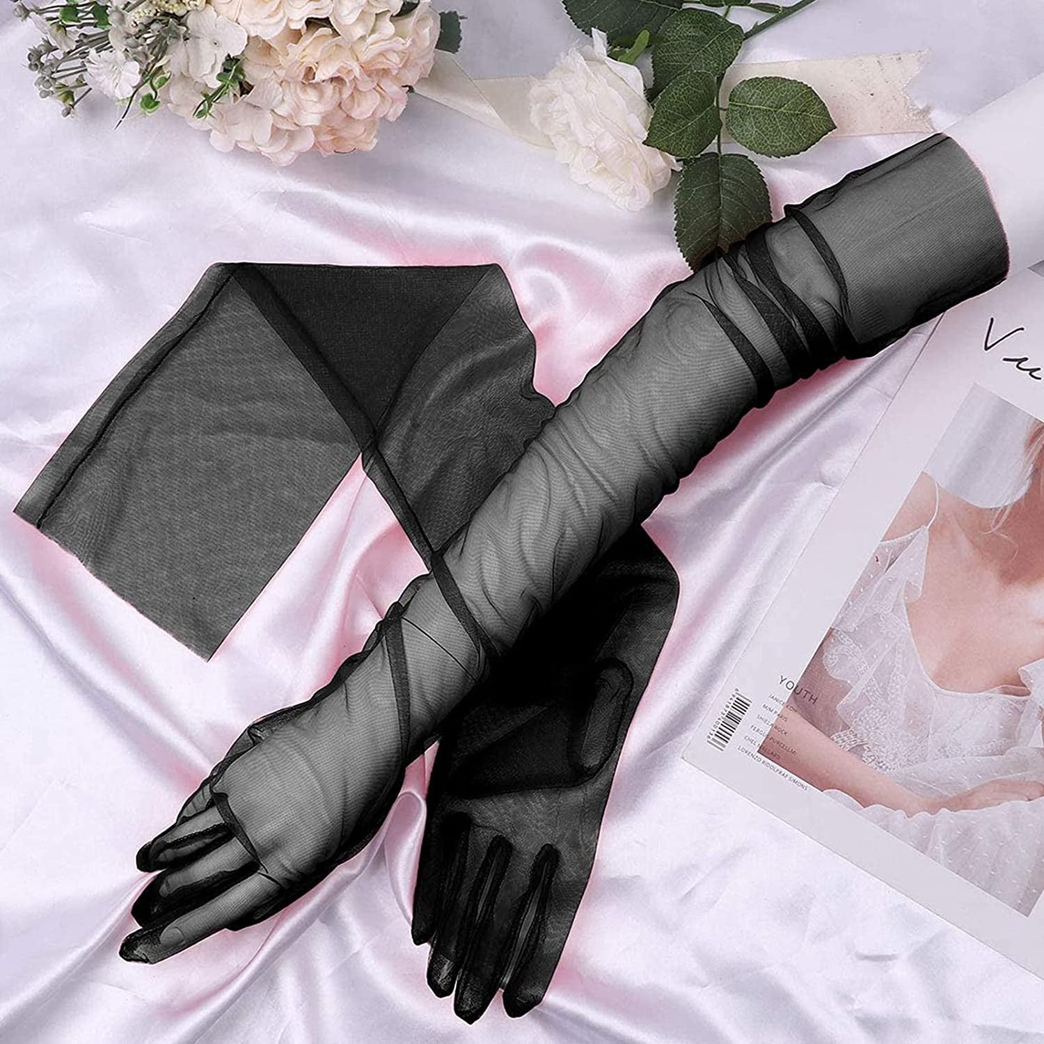 TAIKMD Women'S Tulle Evening Long Gloves Party Opera Photography Semi Sheer Wedding Bridal Glove Mittens Apparel & Accessories > Clothing Accessories > Gloves & Mittens TAIKMD