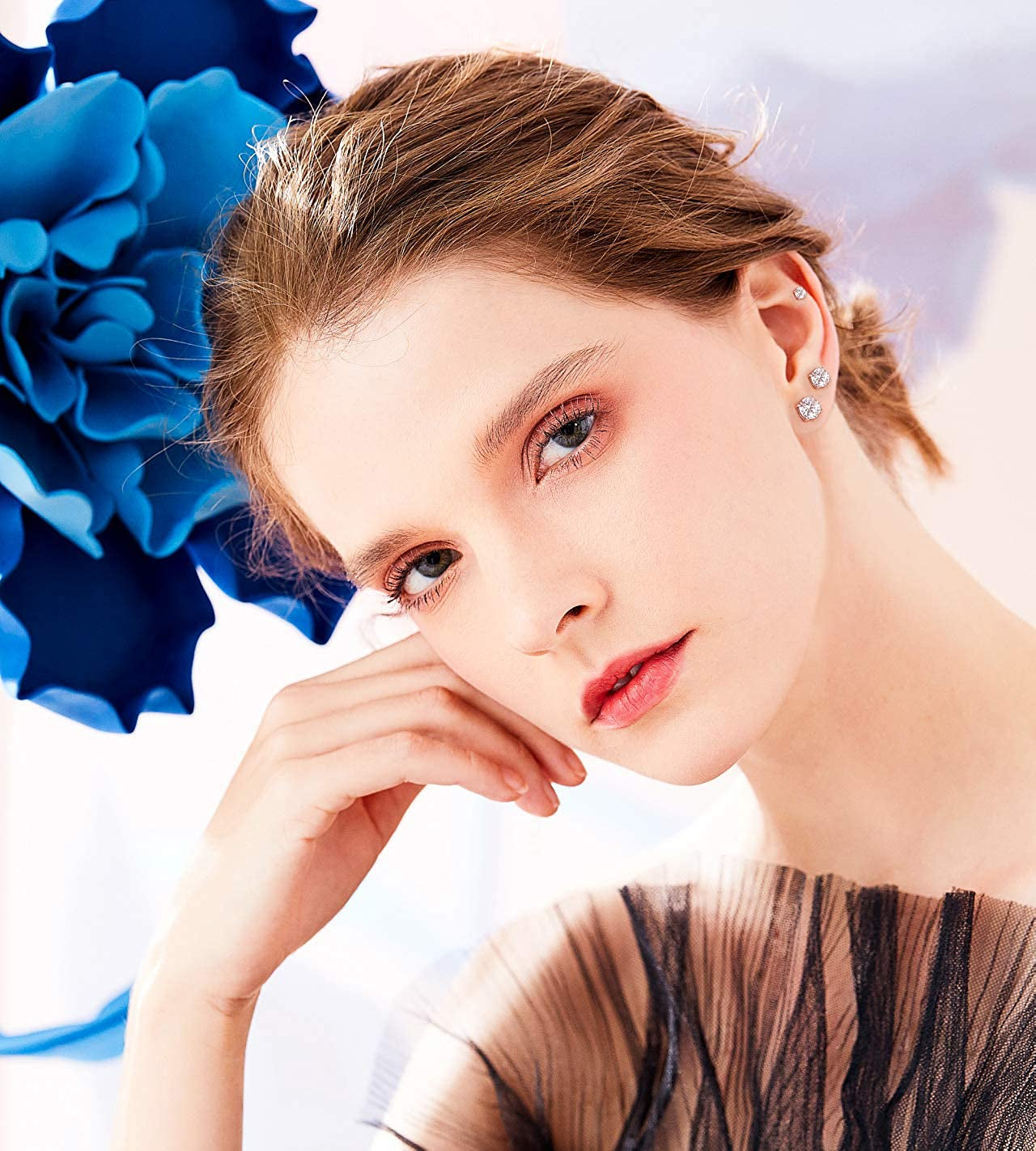 Women'S 14K Gold Plated CZ Stud Earrings Simulated Diamond round Cubic Zirconia Ear Stud Set(5 Pairs) Apparel & Accessories > Jewelry > Earrings Kainier