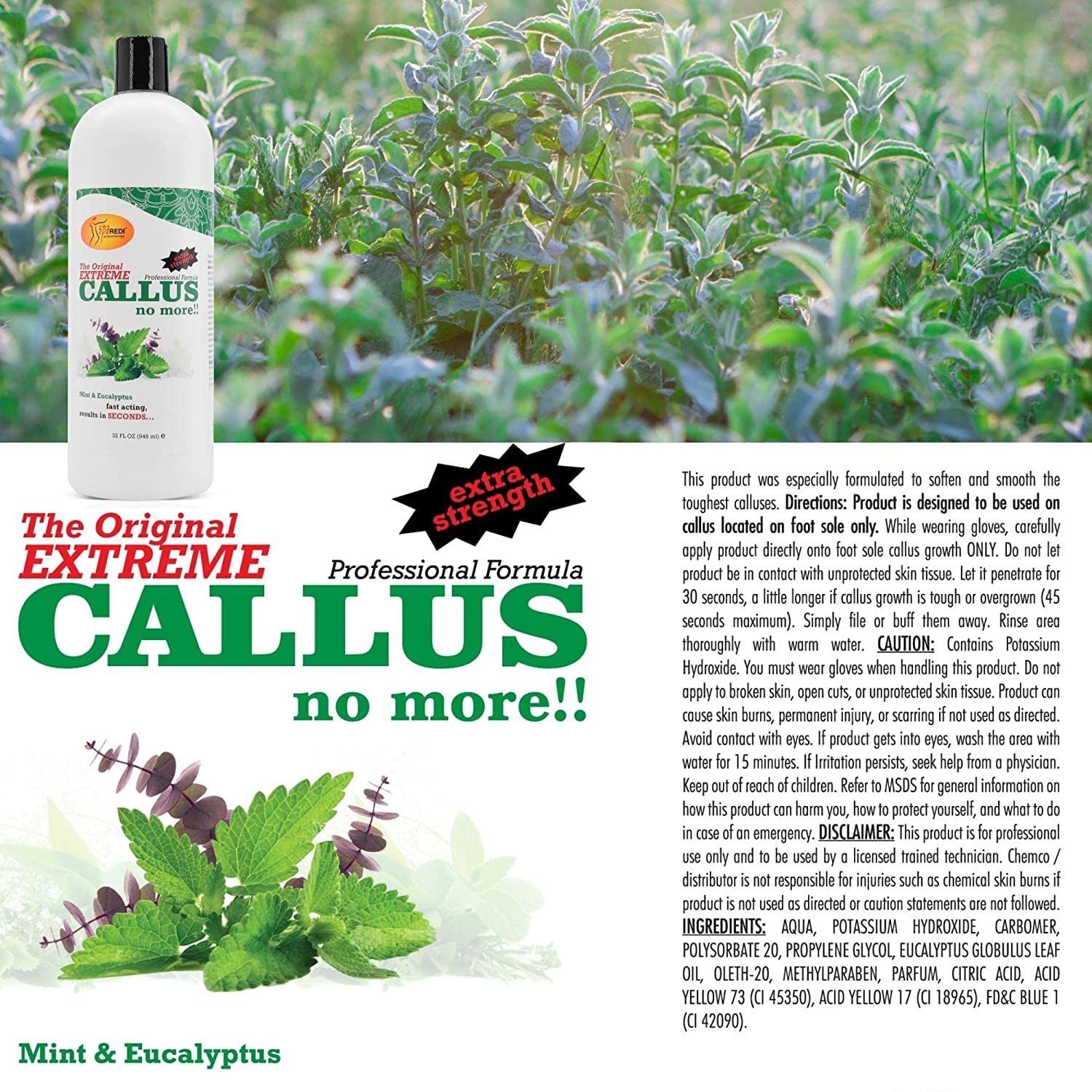 SPA REDI - Callus Remover for Feet Gel - Professional Pedicure Foot Care - Removes Toughest Calluses in Seconds and Smooths Dry Cracked Heels (Mint and Eucalyptus, 32 Oz) Health & Beauty > Personal Care > Foot Care SPA REDI