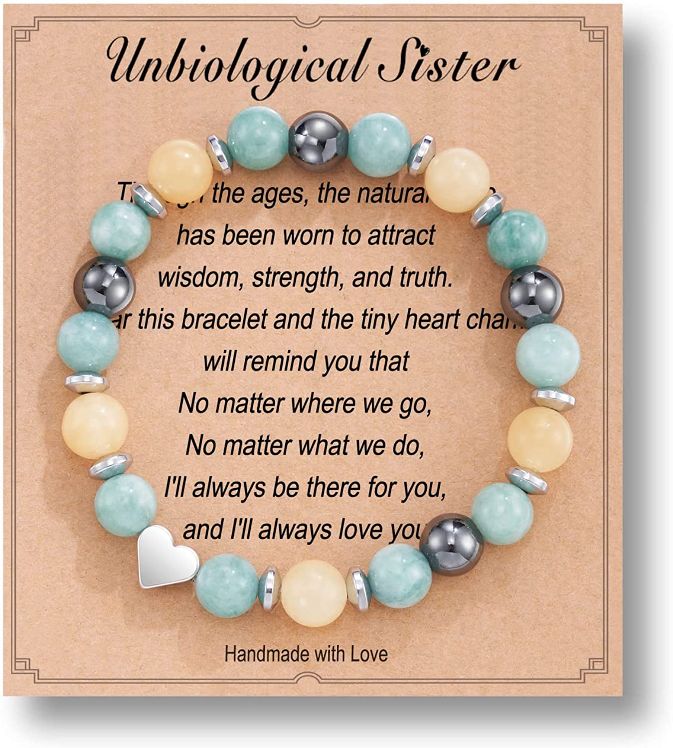 HGDEER Natural Stone Sister Bracelet, Sister Meaningful Gifts for Women Girls with Gift Message Card Apparel & Accessories > Jewelry > Bracelets HGDEER Unbiological Sister - Green&Yellow