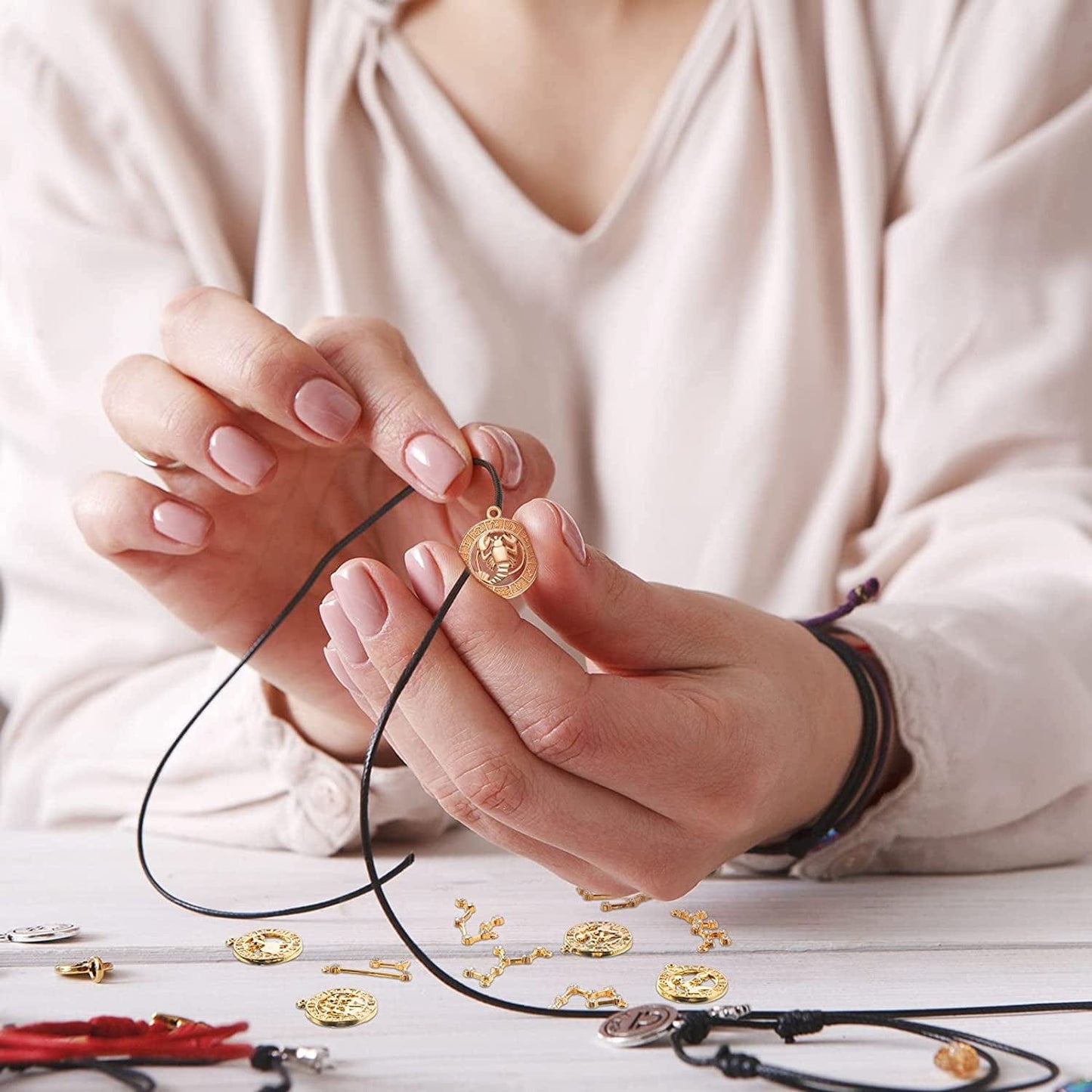 72 Pieces Zodiac Charms Set, Includes 36 Sign Letter Rhinestone Symbol Charm Pendant, 36 Zodiac Charm Necklace Display Cards with 6 Necklace Chains and 48 Split Rings for Jewelry Making