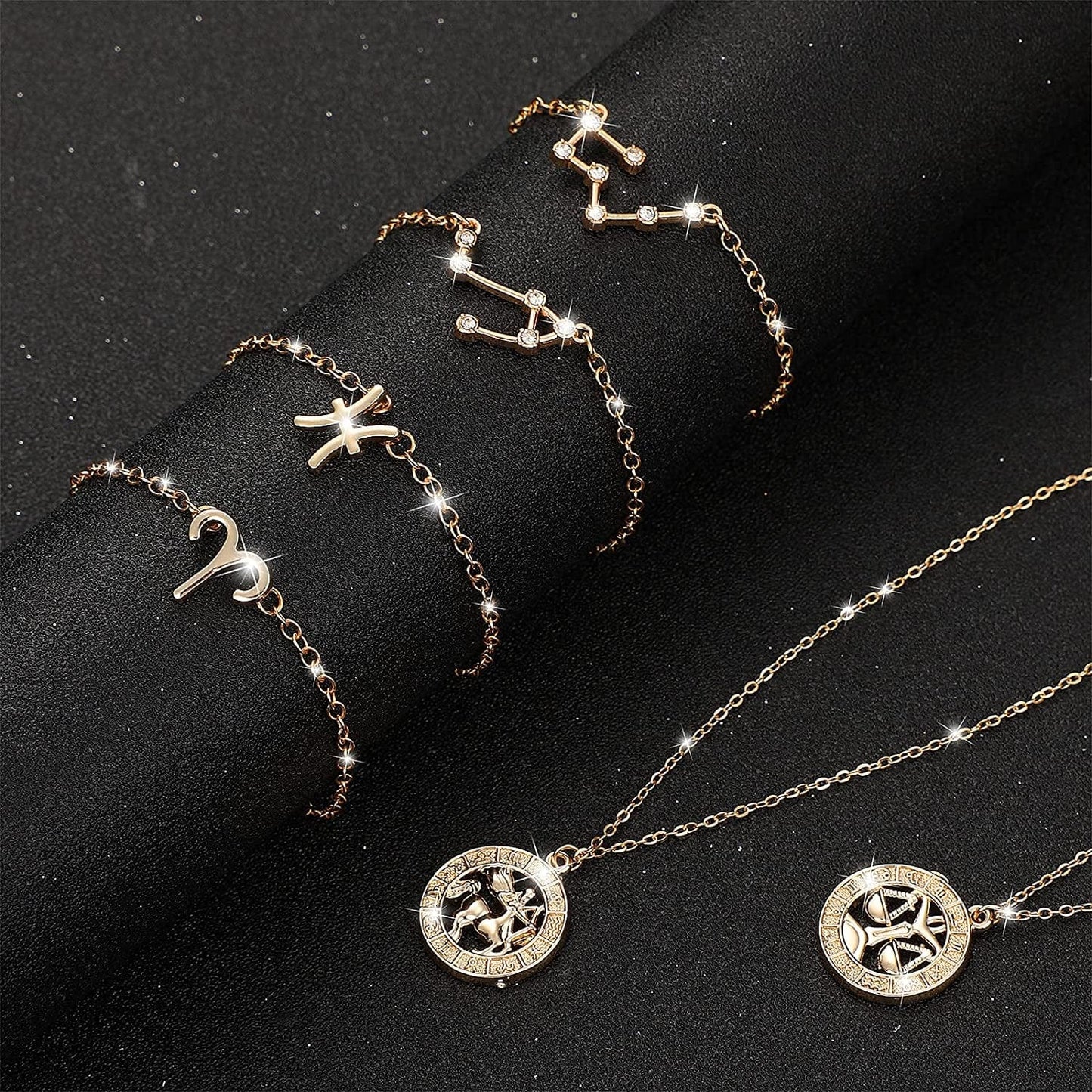 72 Pieces Zodiac Charms Set, Includes 36 Sign Letter Rhinestone Symbol Charm Pendant, 36 Zodiac Charm Necklace Display Cards with 6 Necklace Chains and 48 Split Rings for Jewelry Making