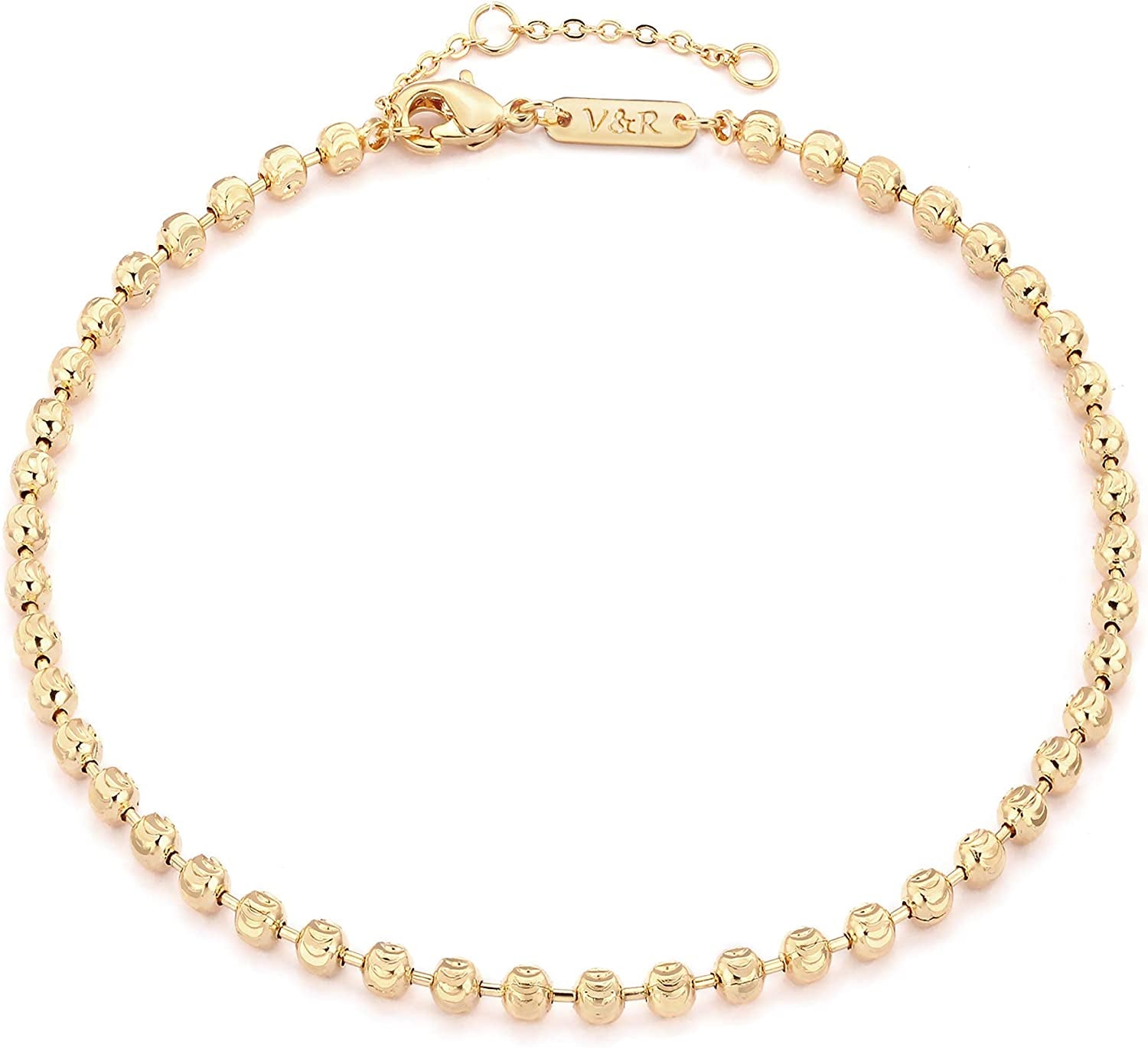 Valloey Rover Women Handmade Dainty Anklet Silver 14K Gold Plated Bead Boho Beach Rhinestone Foot Chain Adjustable Ankle Bracelet for Women Apparel & Accessories > Jewelry > Anklets Valloey Rover Cutting Beads