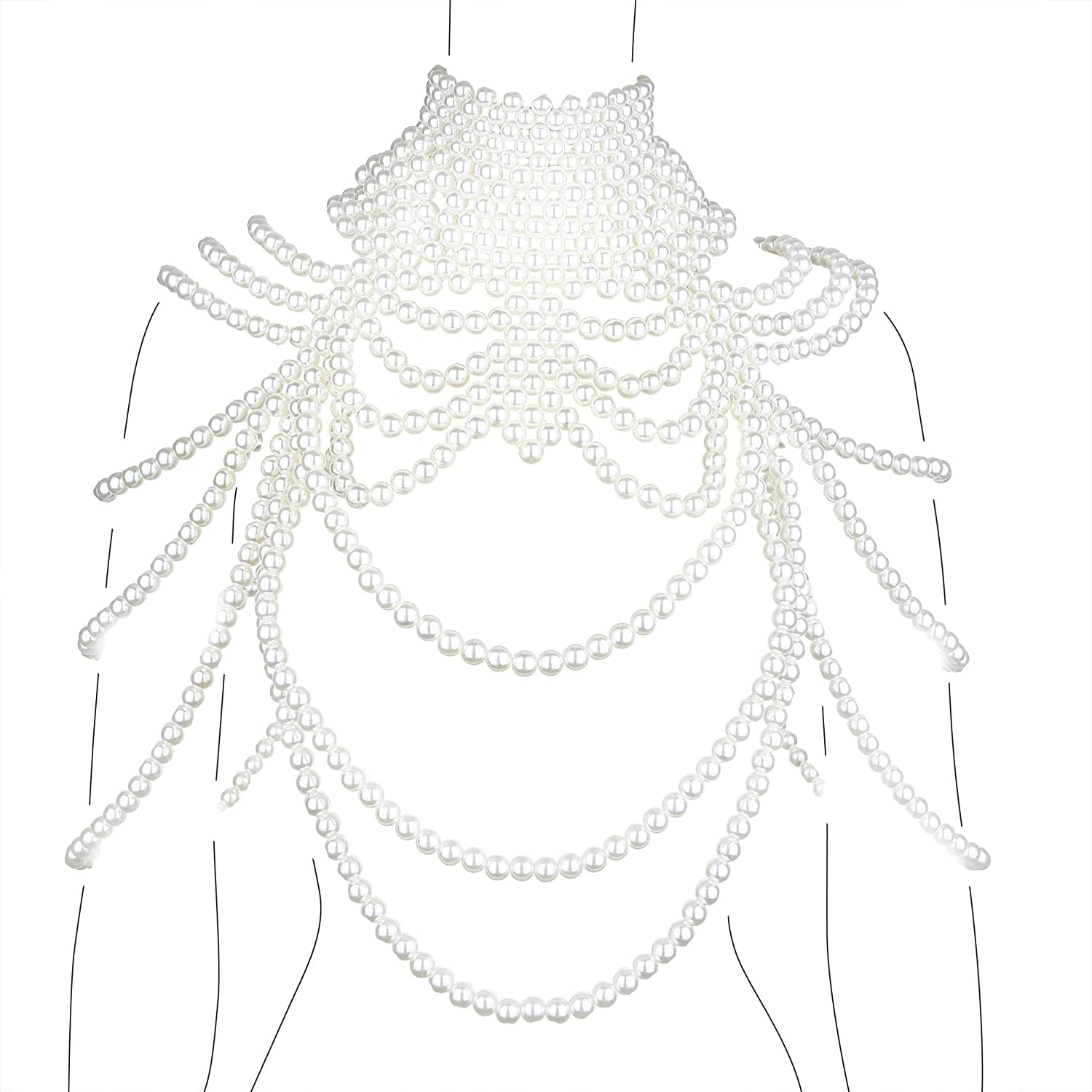 LORYP Pearl Body Chain Necklace for Women - Adjustable Size Pearl Shoulder Chains Fashion Colorfast Pearl Body Chain Jewelry Apparel & Accessories > Jewelry > Body Jewelry LORYP Pearl White-D