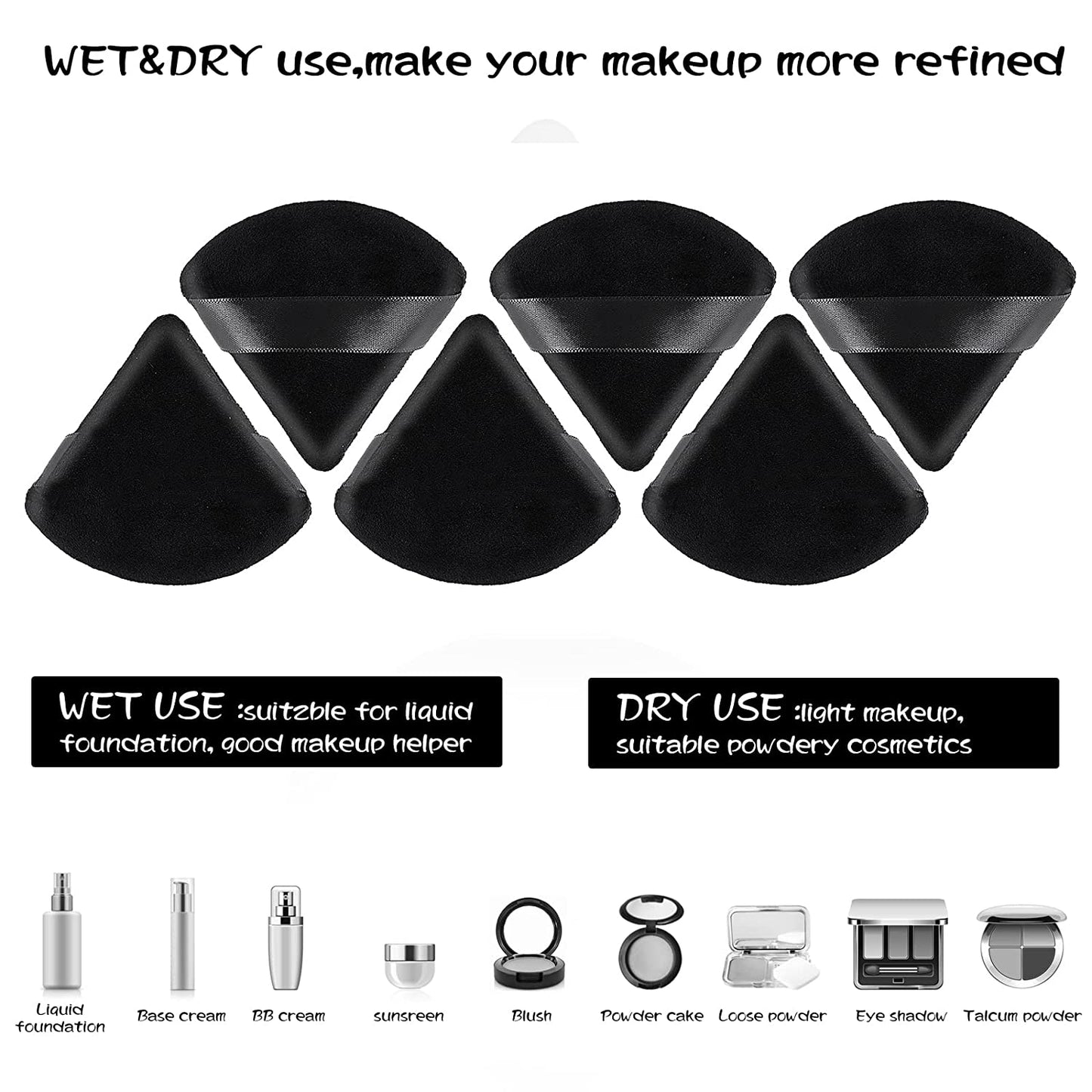 Sibba 12Pcs Powder Puff Triangle Shape Face Makeup Puff for Loose Powder Foundation Soft Cosmetic Sponge Wet and Dry Powder Puff Pads Large Body Cotton Powder Cushion Puffs (Black) Health & Beauty > Personal Care > Cosmetics > Cosmetic Tools > Makeup Tools Sibba