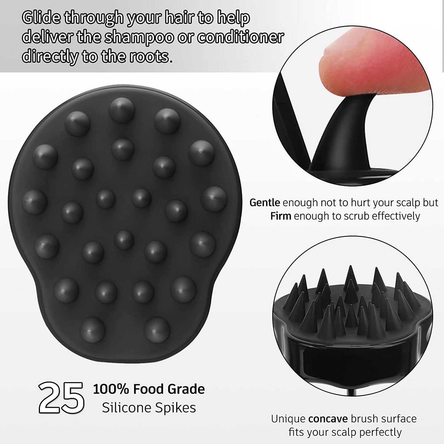 FREATECH Scalp Massager Shampoo Brush with Soft & Flexible Silicone Bristles for Hair Care and Head Relaxation, Ergonomic Scalp Scrubber/Exfoliator for Dandruff Removal and Hair Growth, Black Health & Beauty > Personal Care > Hair Care FREATECH