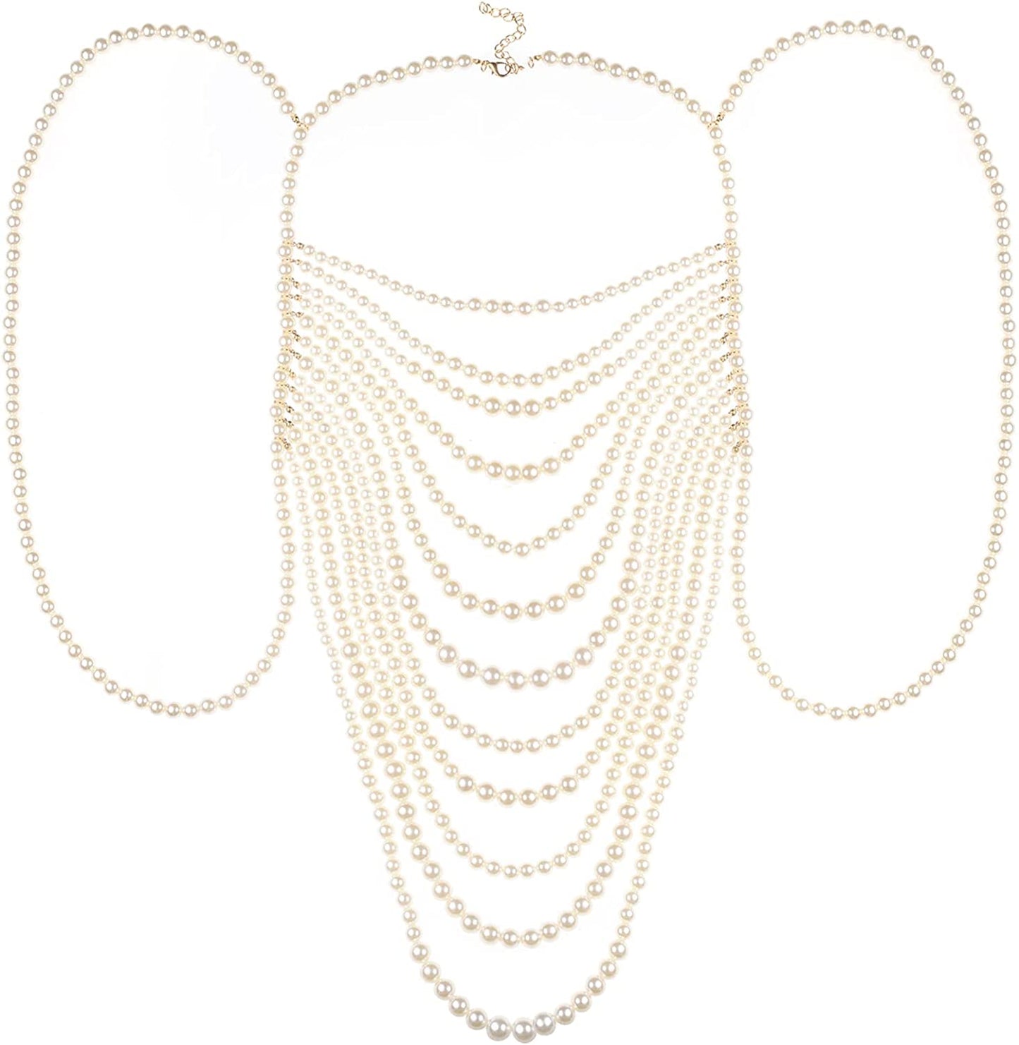 Azazccm Pearl Body Chain-Fashion Pearl Shoulder Necklace for Women,Party, Wedding, Photo Shoot, Adjustable Pearl Body Jewelry Apparel & Accessories > Jewelry > Body Jewelry Azazccm