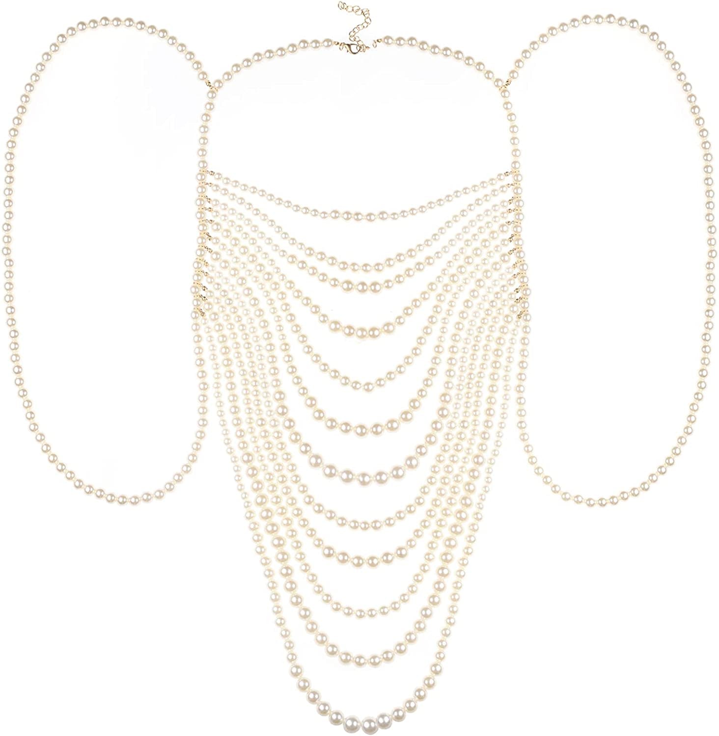 Azazccm Pearl Body Chain-Fashion Pearl Shoulder Necklace for Women,Party, Wedding, Photo Shoot, Adjustable Pearl Body Jewelry Apparel & Accessories > Jewelry > Body Jewelry Azazccm