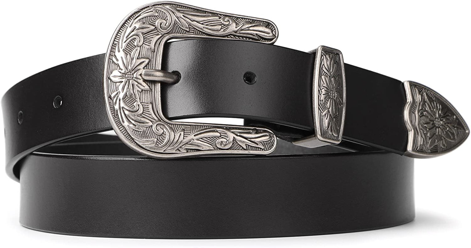SUOSDEY Fashion Leather Belts for Women with Vintage Metal Buckle Belt Apparel & Accessories > Clothing Accessories > Belts SUOSDEY Black-01 L: 35''-40'' Waist