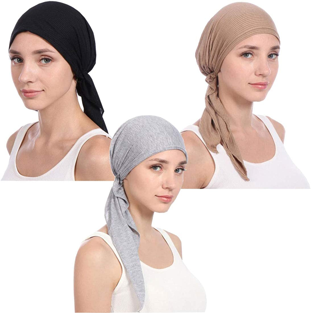Lucky Staryuan ® 3Pack Women'S Beanie Chemo Hat Cap Comfortable Stylish Pre-Tied Cancer Headscarf Apparel & Accessories > Clothing Accessories > Headwear Lucky staryuan Style 1