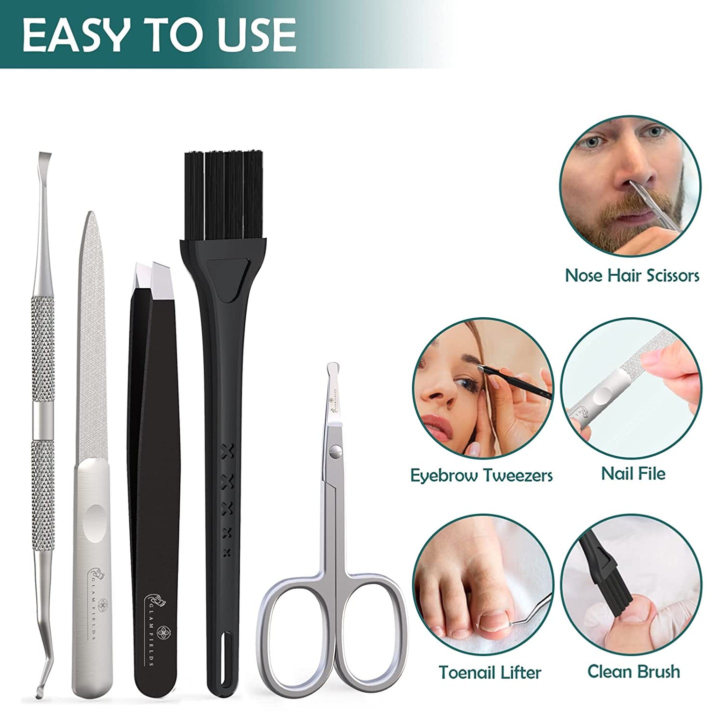 GLAMFIELDS Large Nail Clipper Set (8Pcs), Toe Nail Clippers for Thick Nails for Seniors, Ingrown Toenail, Paronychia, Big Toenail Clippers with Easy Grip Rubber Handle for Podiatrist/Adult /Men/ Women Health & Beauty > Personal Care > Cosmetics > Cosmetic Tools > Nail Tools GLAMFIELDS