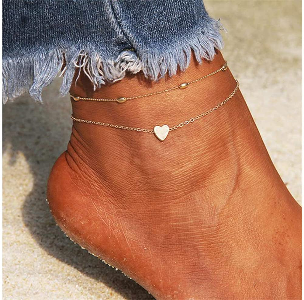 Fesciory Women Heart Anklet Adjustable Beach Layered Ankle Bracelets for Teen Girls Gold Alloy Foot Chain Jewelry Apparel & Accessories > Jewelry > Anklets Fesciory