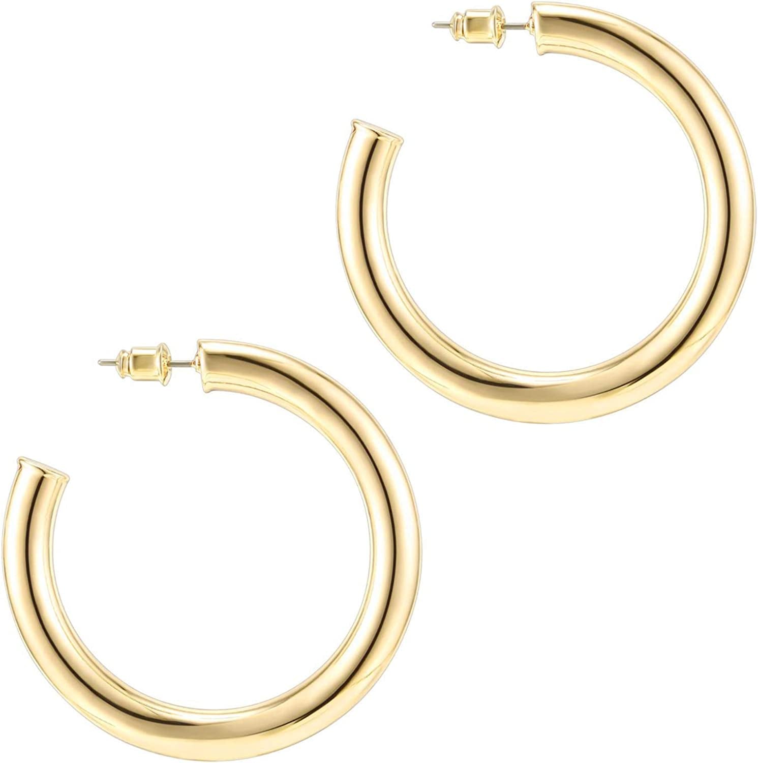 PAVOI 14K Gold Colored Lightweight Chunky Open Hoops | Gold Hoop Earrings for Women Apparel & Accessories > Jewelry > Earrings PAVOI Yellow Gold Gold Plated 50 MM