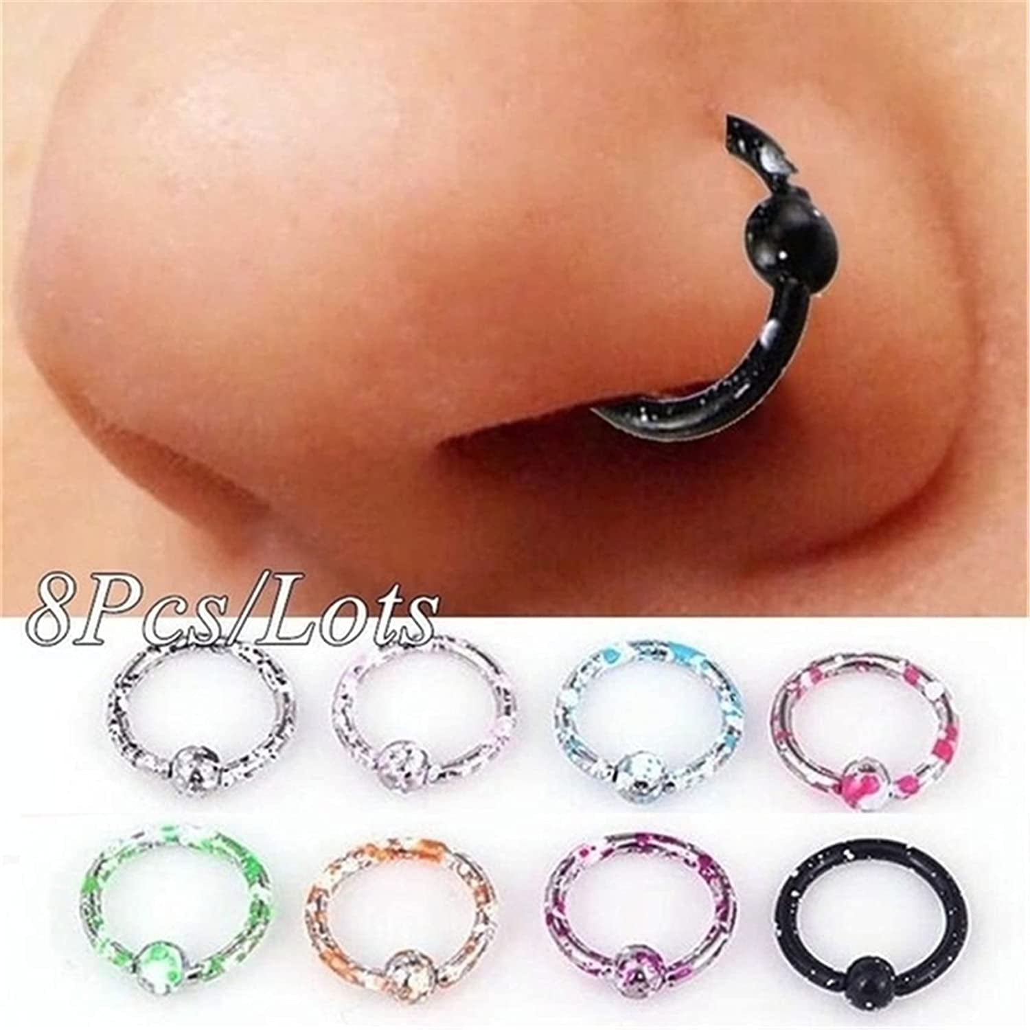DONGMING Perforated Nose Rings Unisex Hoop Nose Rings Septum Ring Body Piercing Jewelry Nose Ring Nose Studs (Multicolor, 8Pcs) Apparel & Accessories > Jewelry > Rings Generic