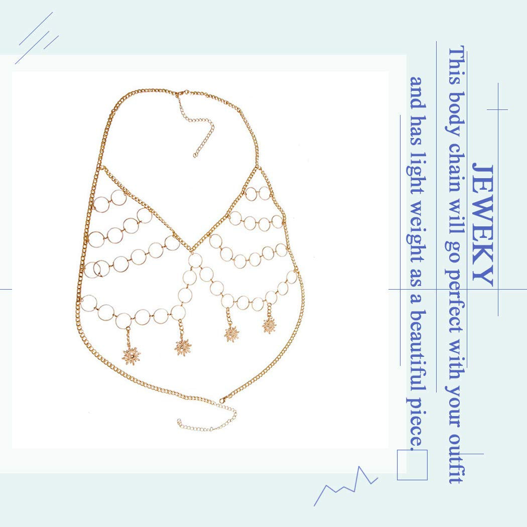 Jeweky Boho Circle Bra Chest Chain Gold Harness Crop Top Body Chains Beach Bikini Body Accessories Jewelry for Women and Girls Apparel & Accessories > Jewelry > Body Jewelry Artist Unknown