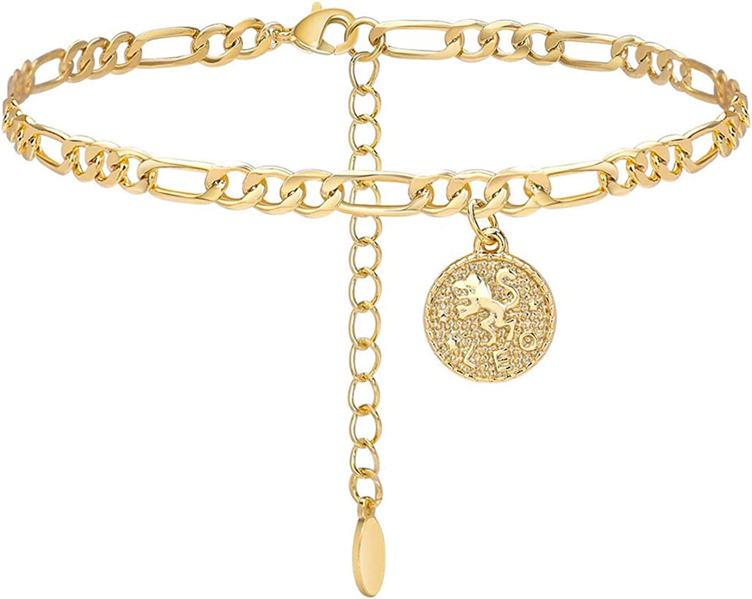 Lcherry Gold Plated Anklets for Women Dainty Zodiac Constellation Anklet Zodiac Sign Disc Ankle Bracelet 14K Real Gold Plated Anklets for Women Apparel & Accessories > Jewelry > Anklets Lcherry Leo