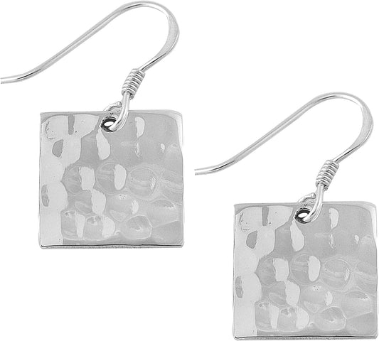 MIMI 925 Sterling Silver Hammered Square Drop Dangle Earrings Apparel & Accessories > Jewelry > Earrings Mimi Silver