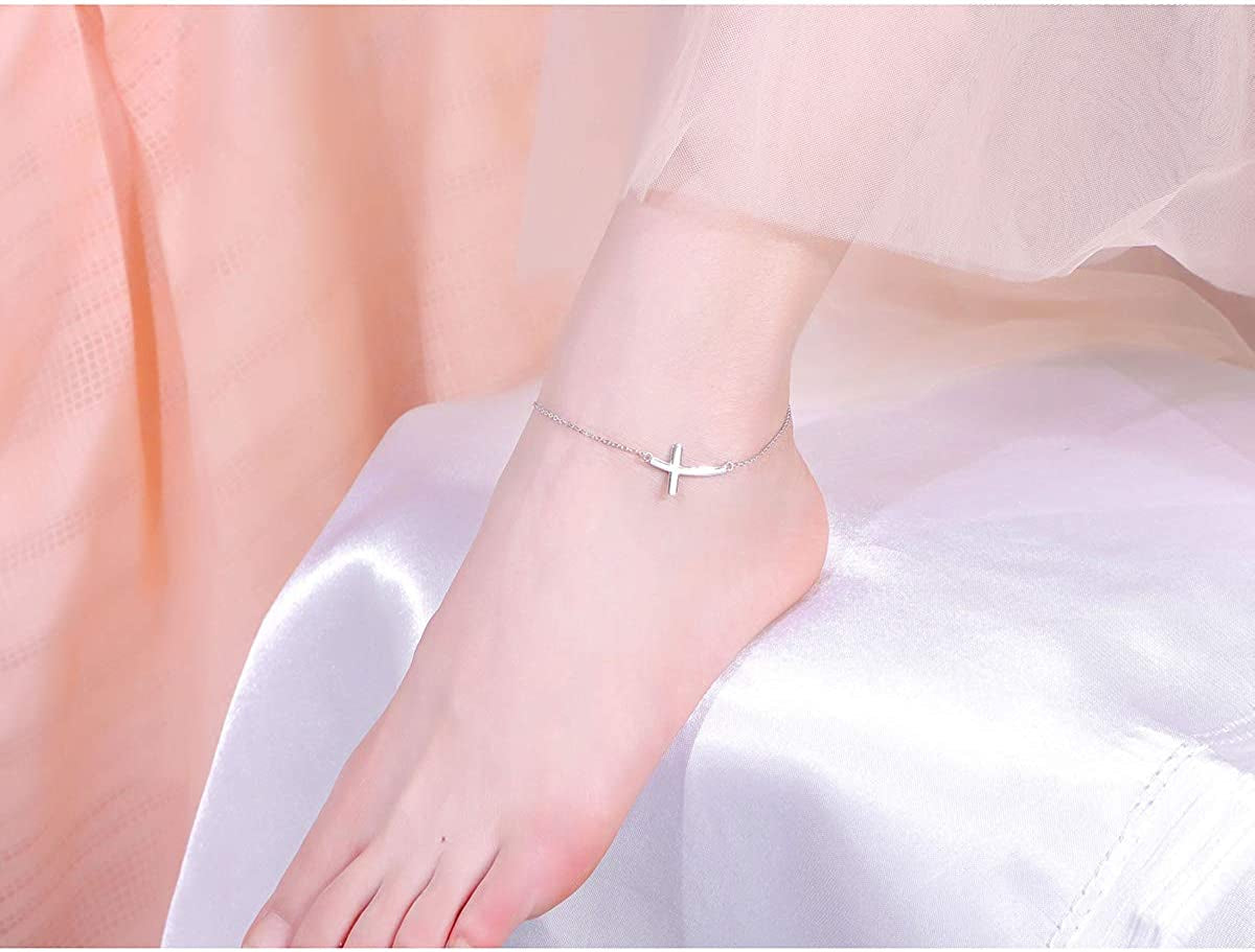 ATHENAA S925 Sterling Silver Concise Sideways Cross Pendant Necklace Bracelet Anklet Apparel & Accessories > Jewelry > Anklets ATHENAA Jewelry Factory