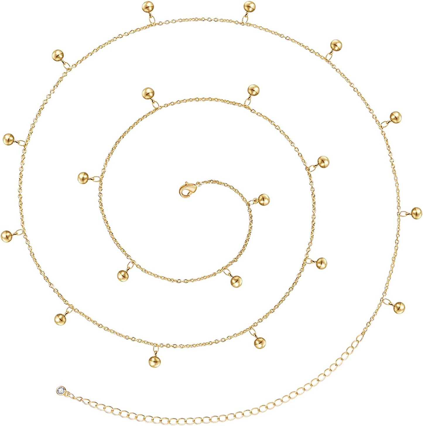 Kissyan Bikini Body Chains for Women, 14K Gold Adjustable Sexy Waist Chain Summer Beach Colorful Cuban Link Pearl Evil Eyes Belly Chain Handmade Jewelry Apparel & Accessories > Jewelry > Body Jewelry KissYan Gold-round ball