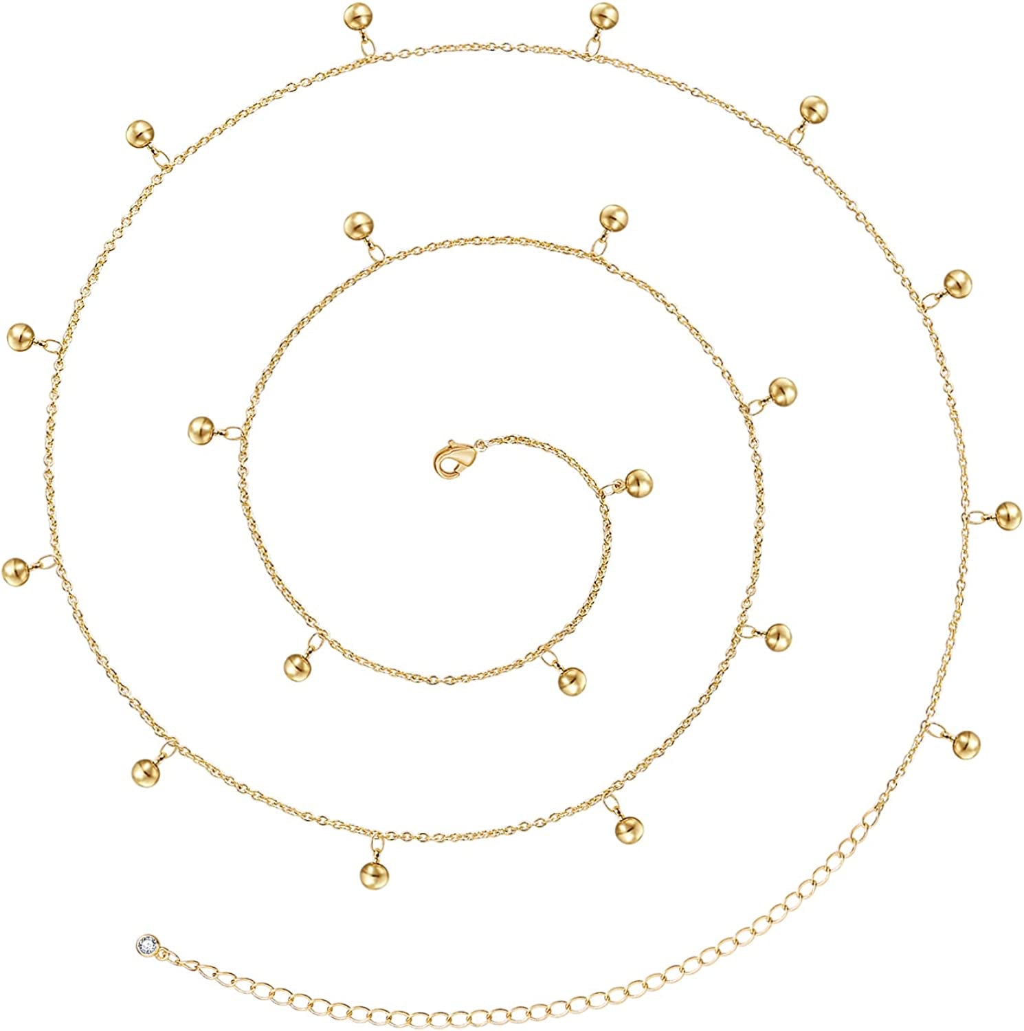 Kissyan Bikini Body Chains for Women, 14K Gold Adjustable Sexy Waist Chain Summer Beach Colorful Cuban Link Pearl Evil Eyes Belly Chain Handmade Jewelry Apparel & Accessories > Jewelry > Body Jewelry KissYan Gold-round ball