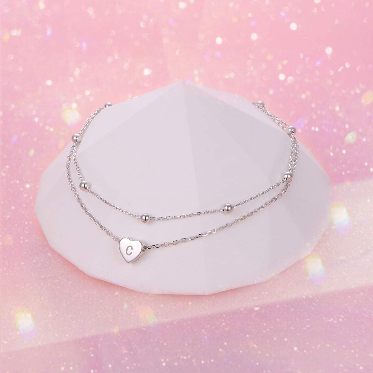 Heart Initial Ankle Bracelets for Women Real S925 Sterling Silver Adjustable Letter Initial Heart Charm Anklets Beach Jewelry Apparel & Accessories > Jewelry > Anklets FLYOW