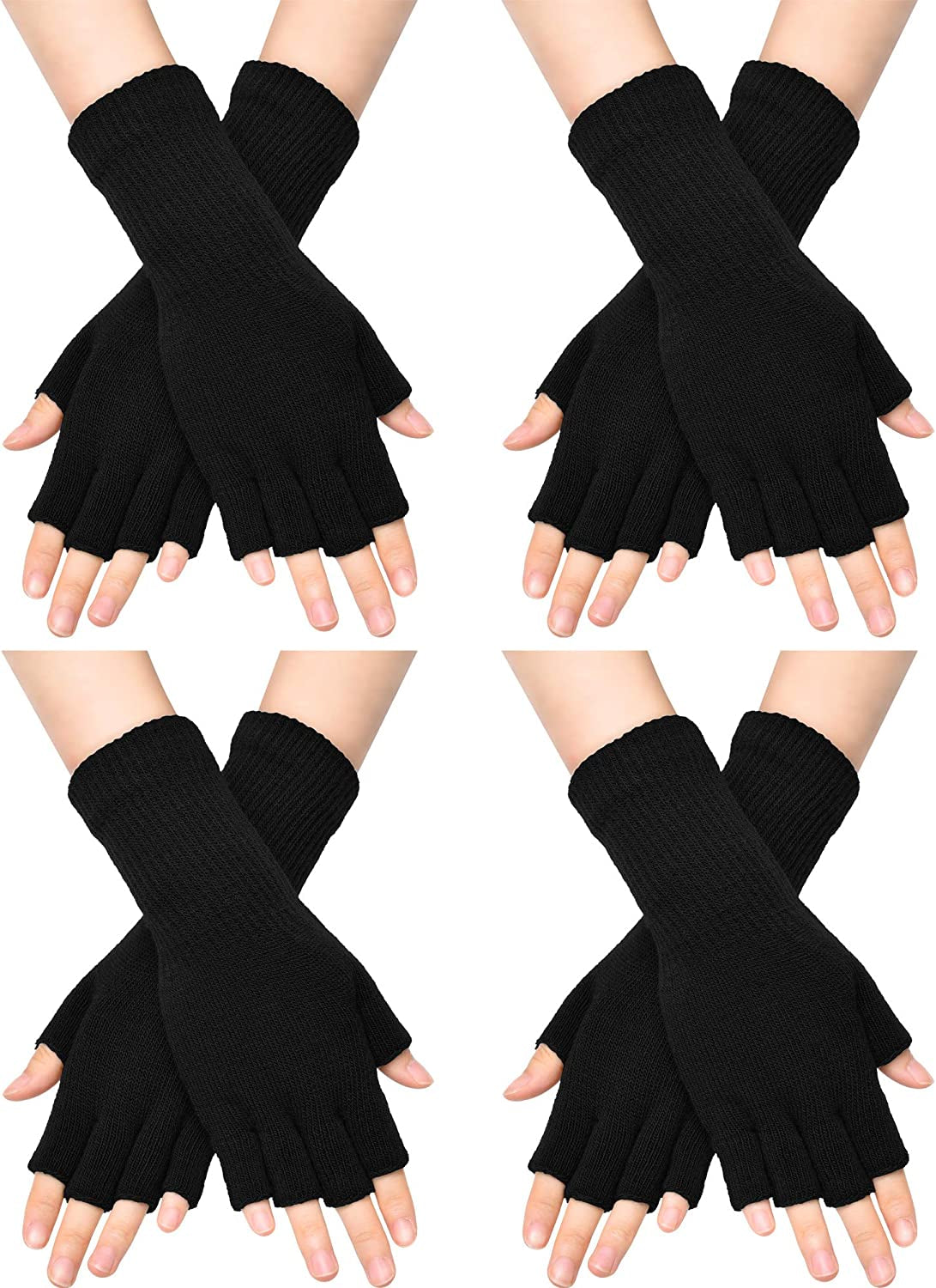 Unisex Half Finger Gloves Winter Stretchy Knit Fingerless Typing Gloves for Women Apparel & Accessories > Clothing Accessories > Gloves & Mittens SATINIOR Black 4