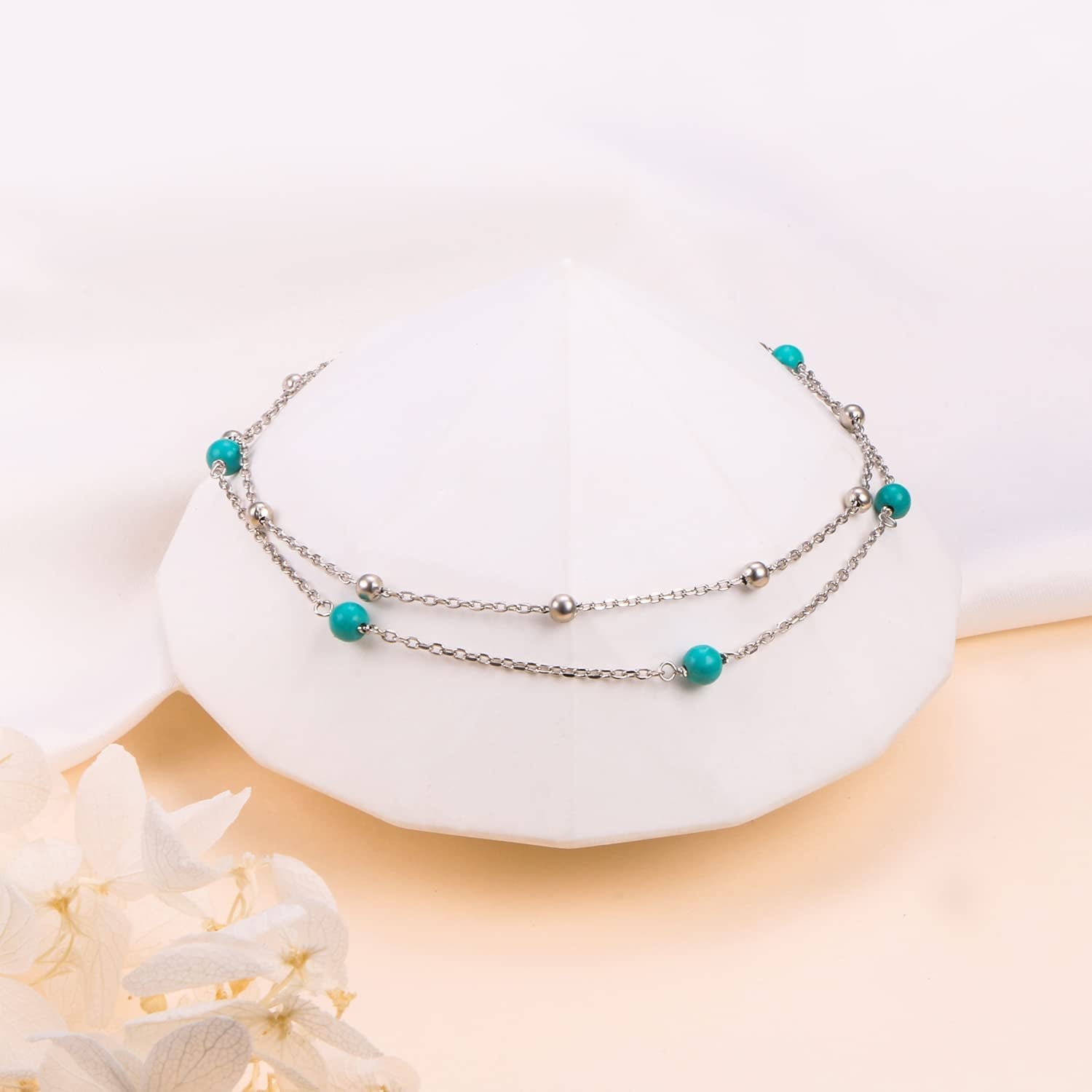 Flyow Anklet for Women S925 Sterling Silver Adjustable Foot Beaded Infinity/Heart/Angel Wing/Turtle Ankle Bracelet Anklets Jewelry Gift Apparel & Accessories > Jewelry > Anklets Silver Light Jewelry