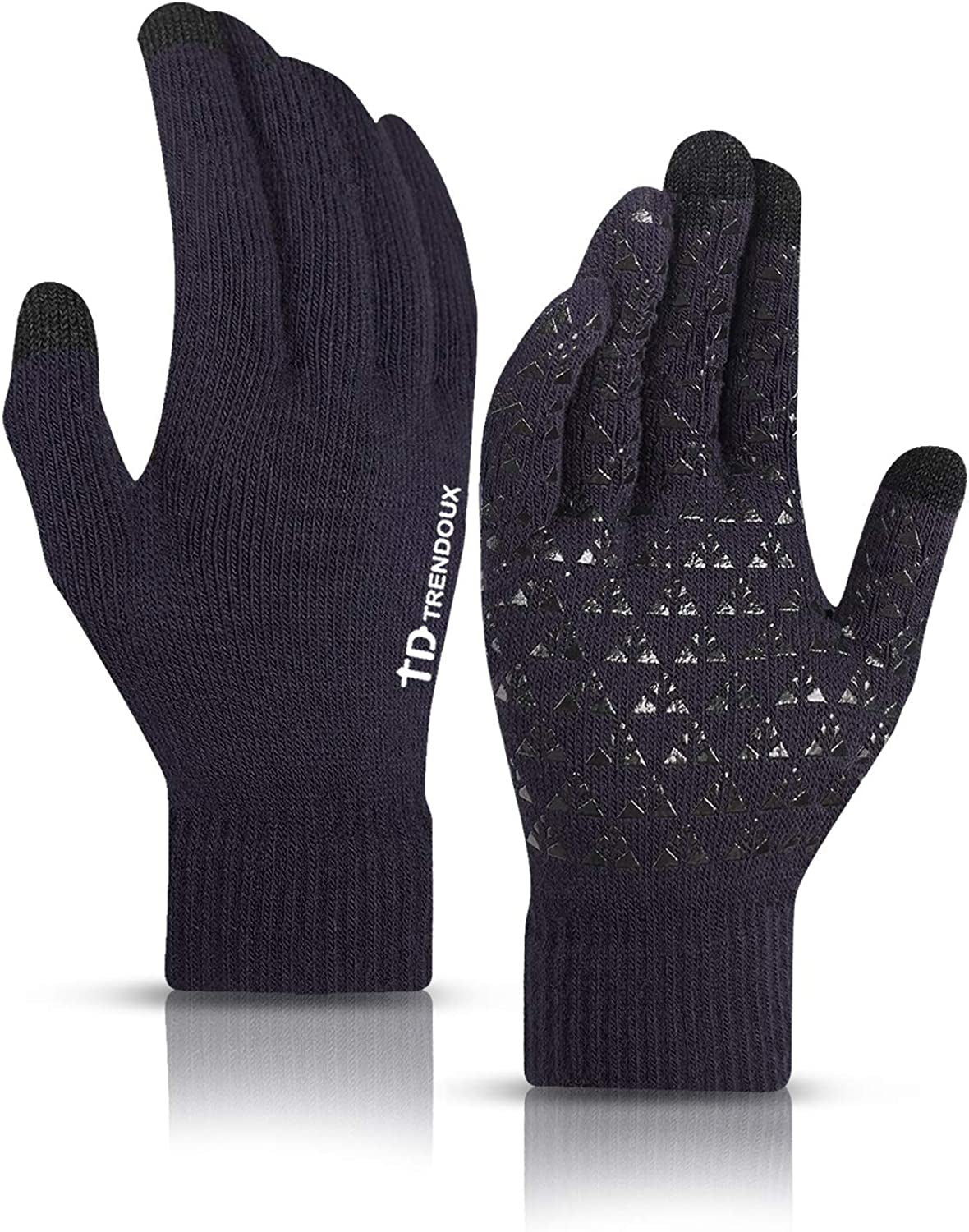 TRENDOUX Winter Gloves for Men Women - Upgraded Touch Screen Anti-Slip Silicone Gel - Elastic Cuff - Thermal Soft Knit Lining Apparel & Accessories > Clothing Accessories > Gloves & Mittens TRENDOUX Navy X-Large