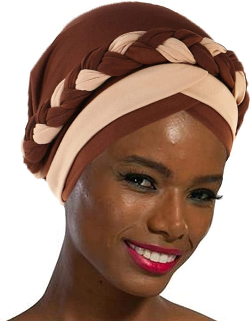 Woeoe Women African Turban India'S Hat Black Stretch Braid Head Wrap Apparel & Accessories > Clothing Accessories > Headwear Woeoe Beige